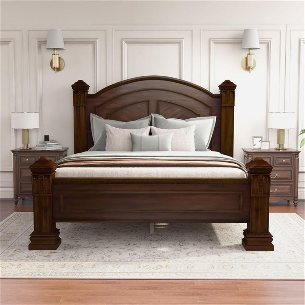 Traditional Wood King Panel Bed with Slat Kit in Cherry