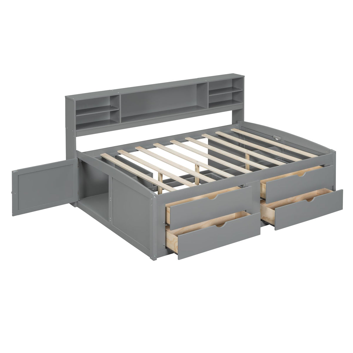 Full Size Corner Daybed with 4 Storage Drawers, Bookcase & Bedside Cabinet