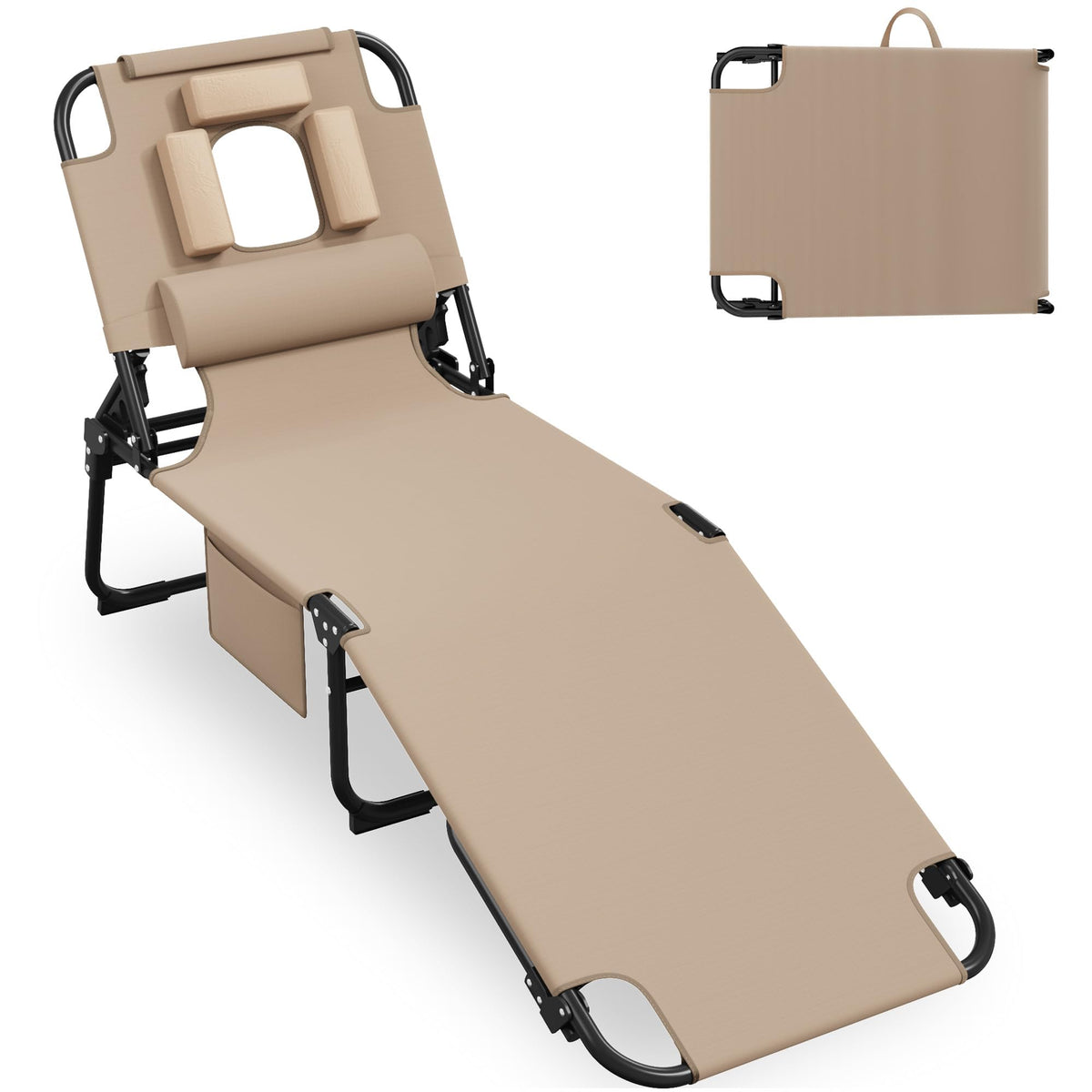 Folding Tanning Lounge Chair with Face Hole