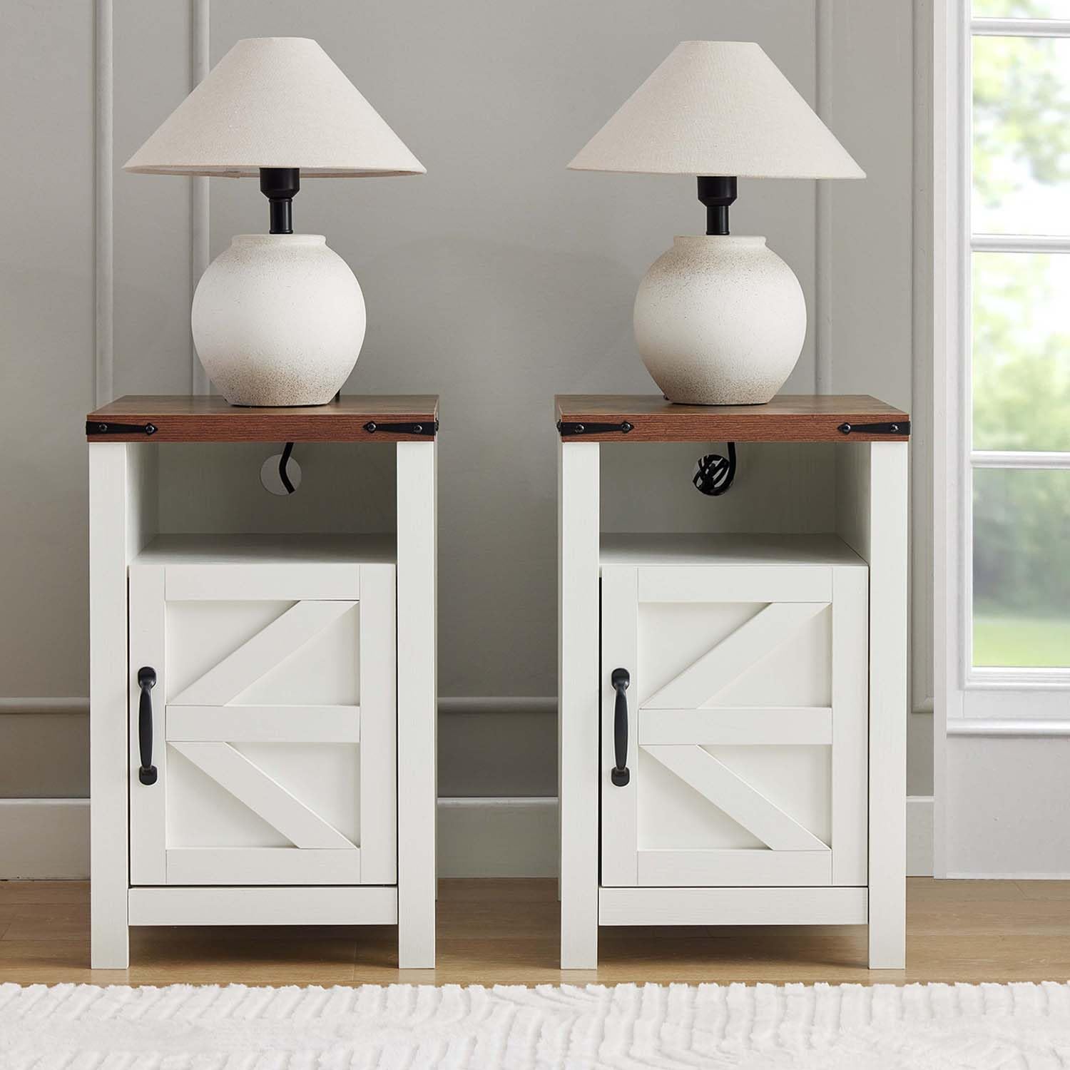 White Farmhouse Nightstand Set of 2, End Tables Set