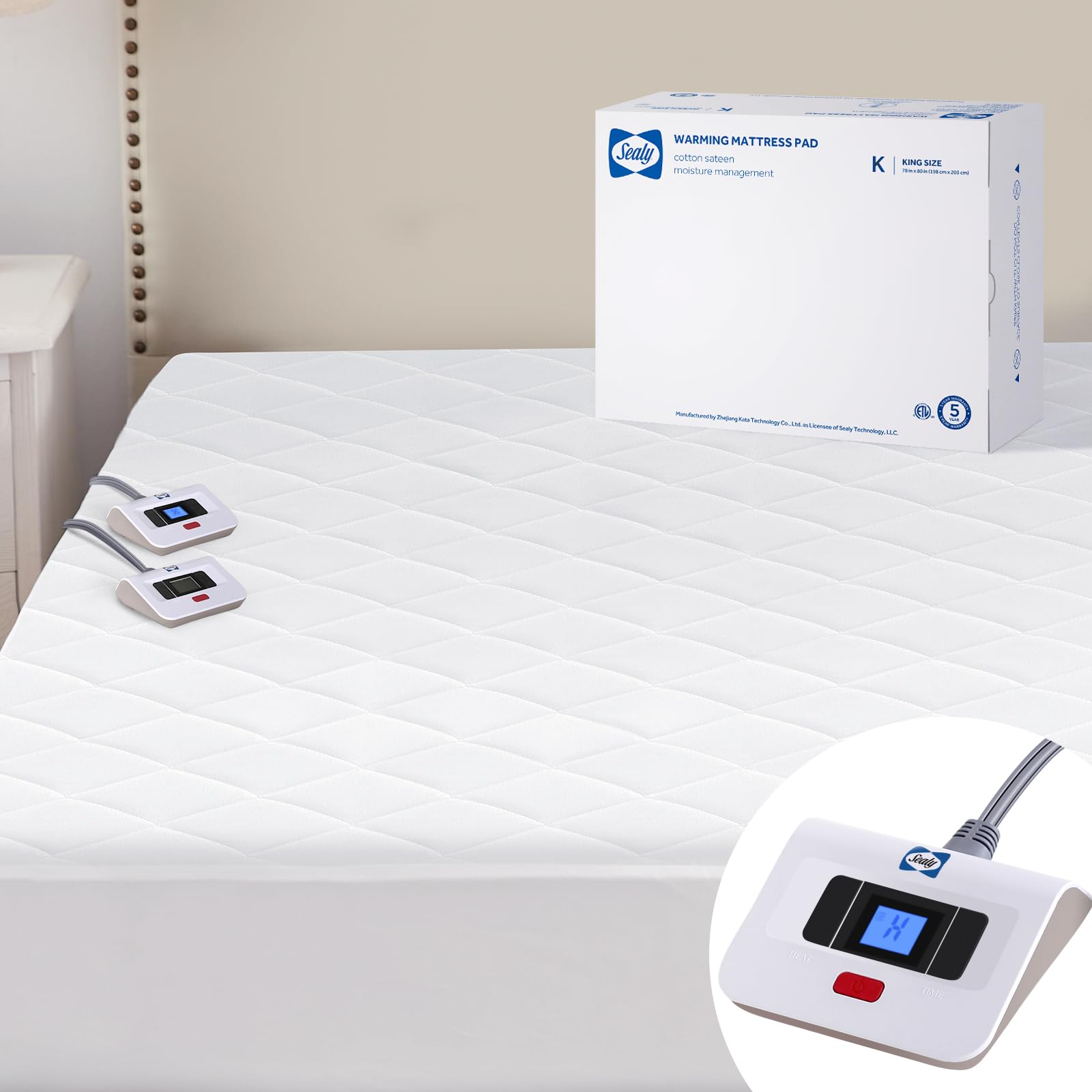 Scotchgard Heated Mattress Pad | Quilted Cotton Electric Bed Warmer with 10