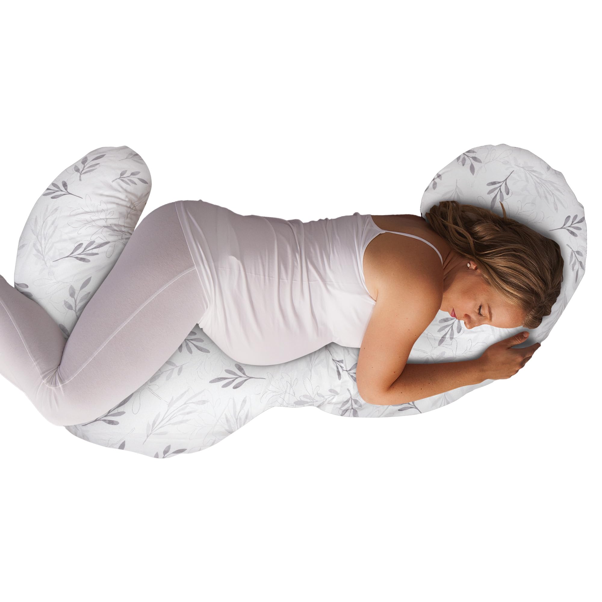 Body Pregnancy Pillow, Gray Wispy Leaves, Body Pillow for Prenatal