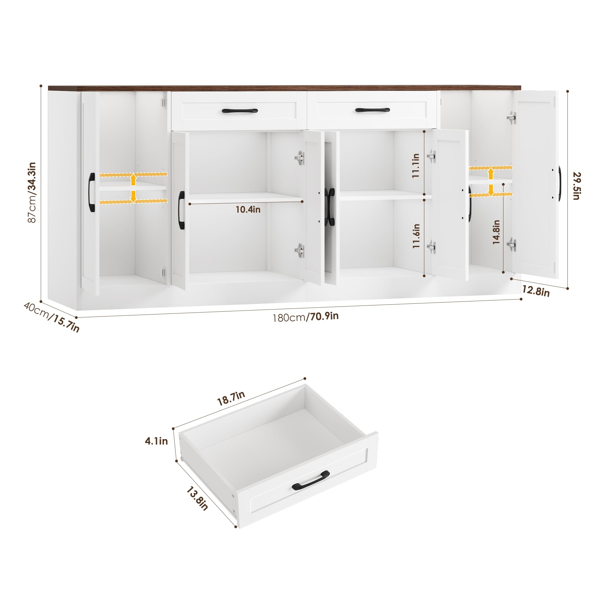 71-Inch Large Buffet Cabinet & Sideboard with Storage