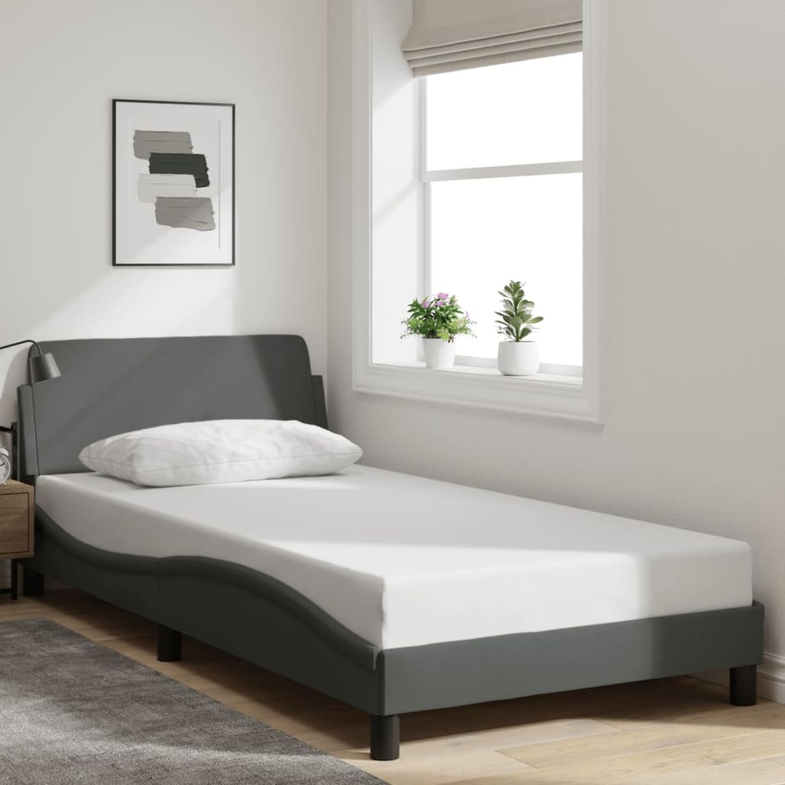 Bed Frame Without Mattress Dark Gray 39.4 x 79.9 Inch Fabric Twin XL Size Platform Bed