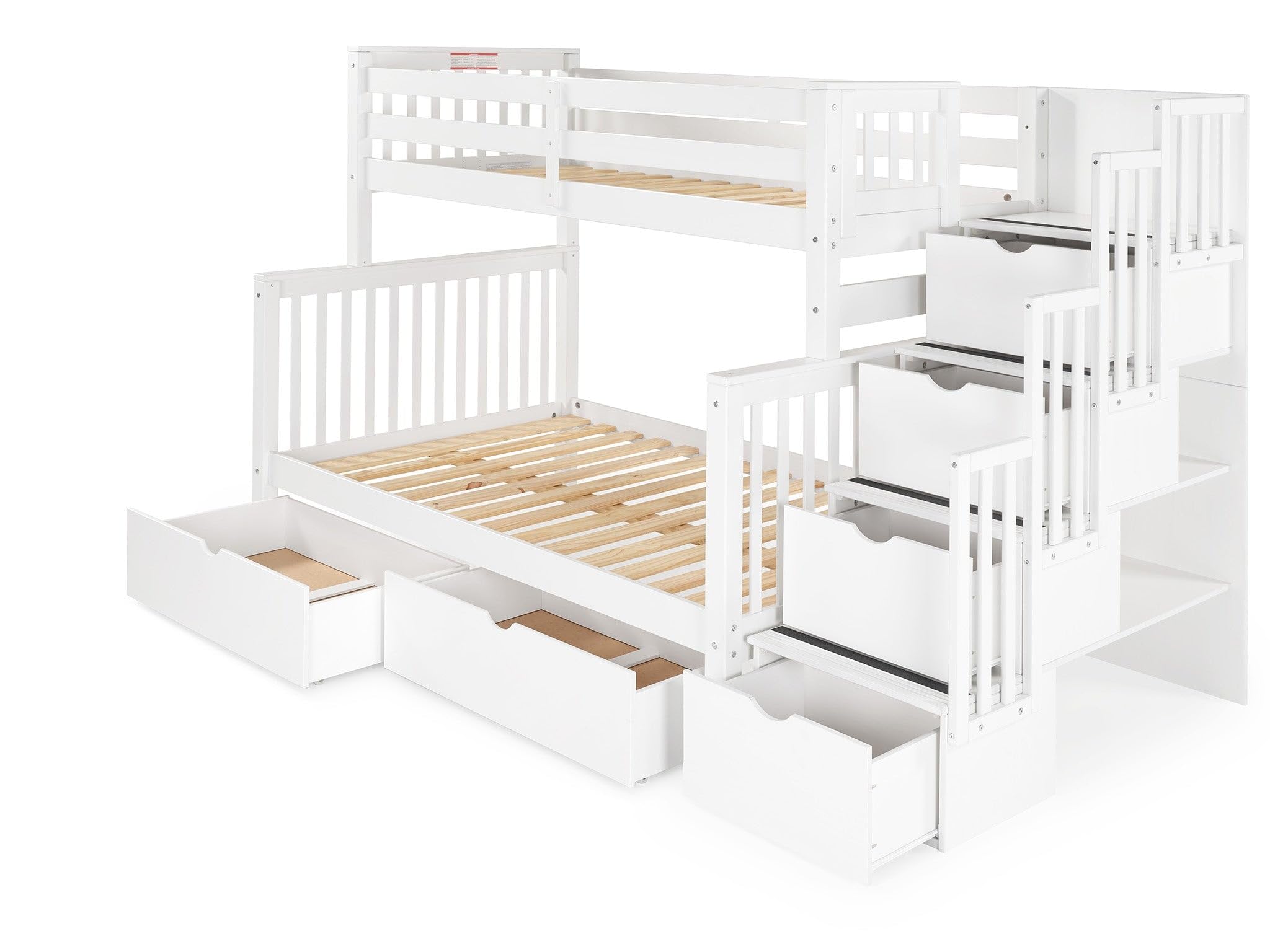 Bunk Beds Twin over Full with 4 Drawers in the Steps and 2 Under Bed Drawers