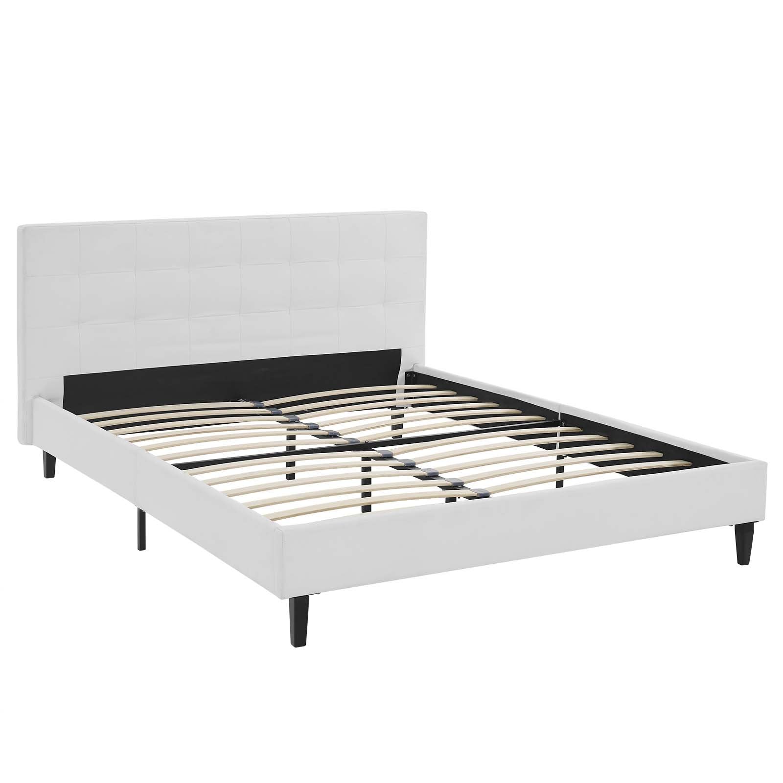 Linnea Upholstered White Faux Leather Queen Platform Bed