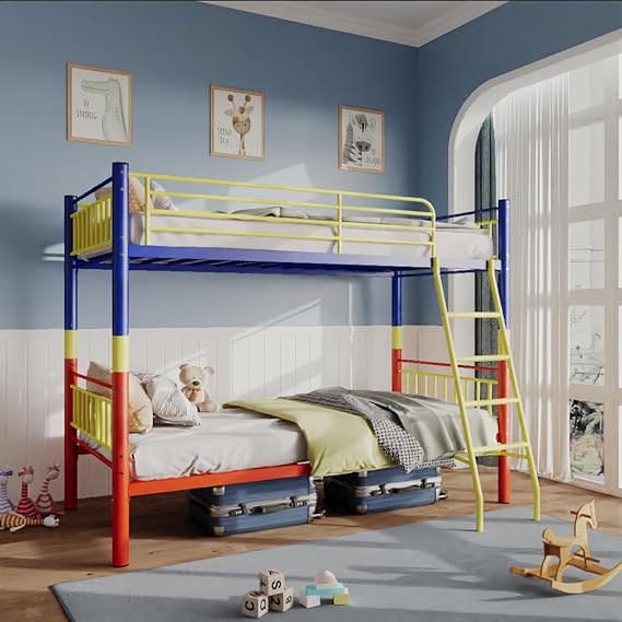 Bunk Bed Twin Over Twin with Hall Tree, Power Outlet, LED Bunk Bed