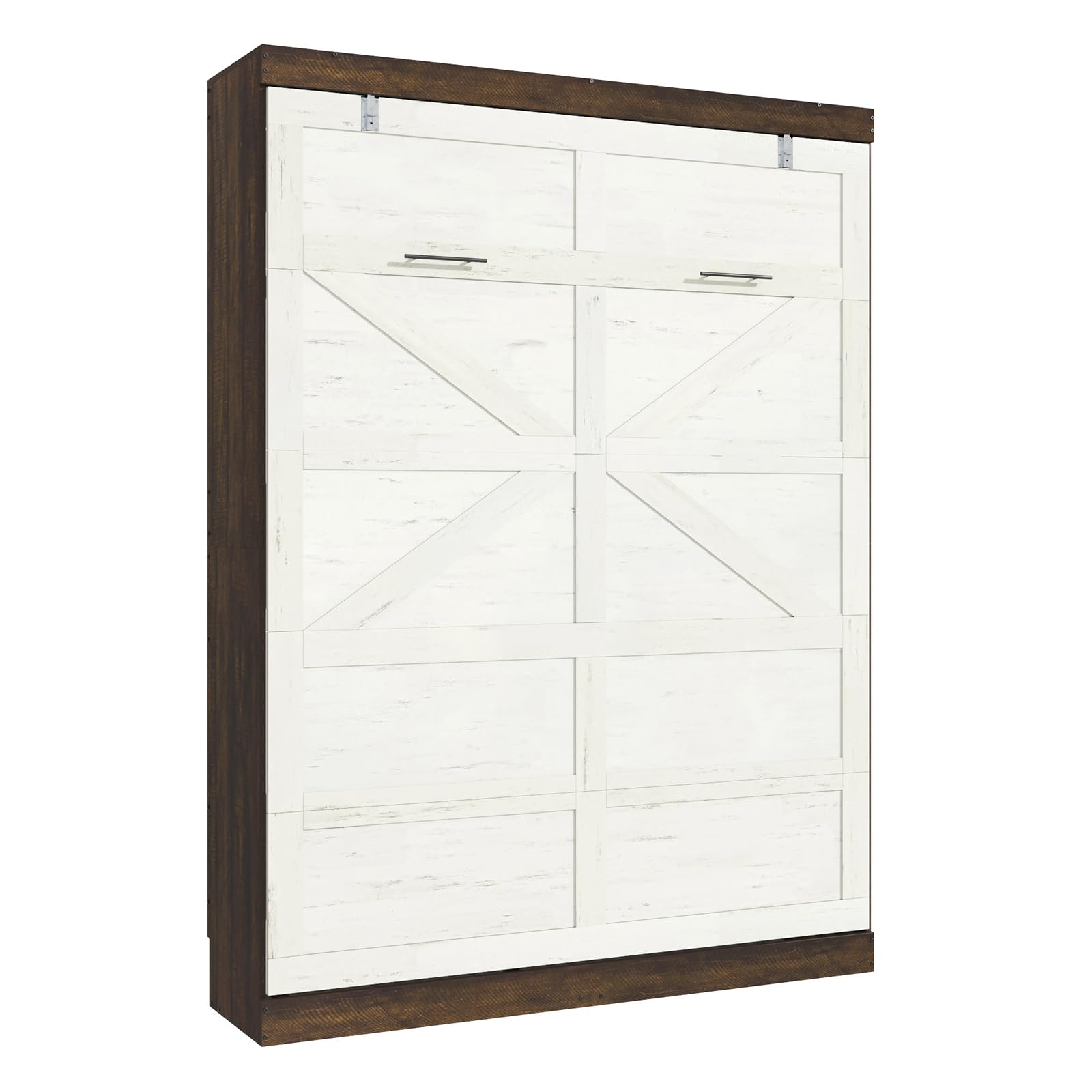Queen Size Murphy Bed with 2 LED Lights, Farmhouse Wood Hidden Foldable