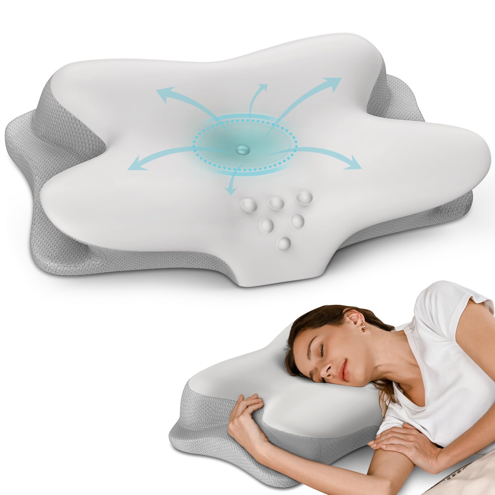Pillow - Cooling Pillow for Neck Pain Relief, Ergonomic Side