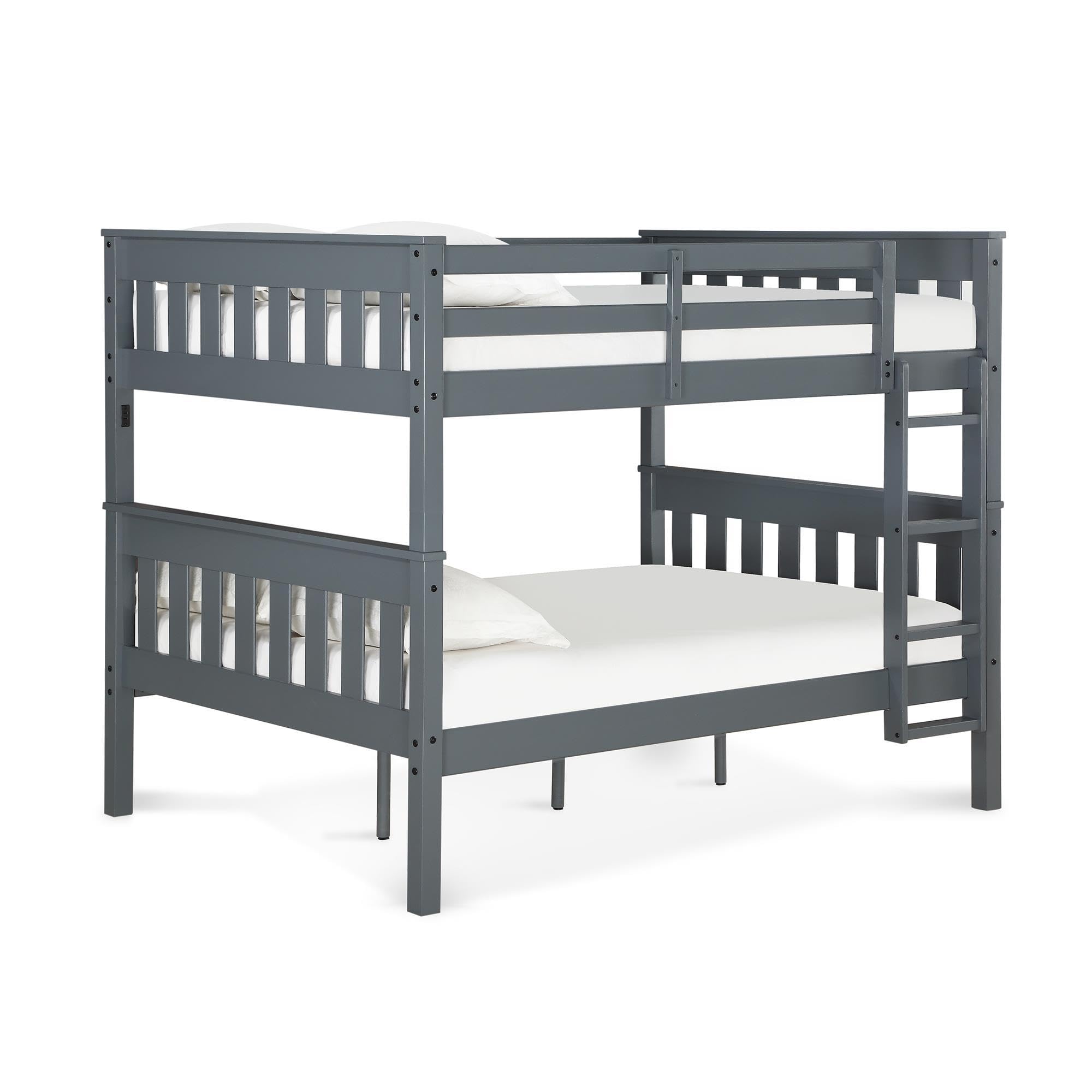 Full-Over-Full Wood Bunk Bed with USB Port, Grey