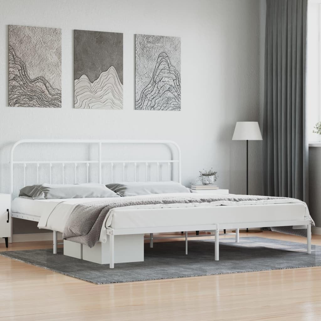 Metal Bed Frame with Headboard White