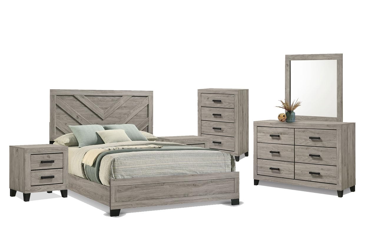 Napa Farmhouse 6-Piece Bedroom Set - Bed Frame with Headboard, Chest