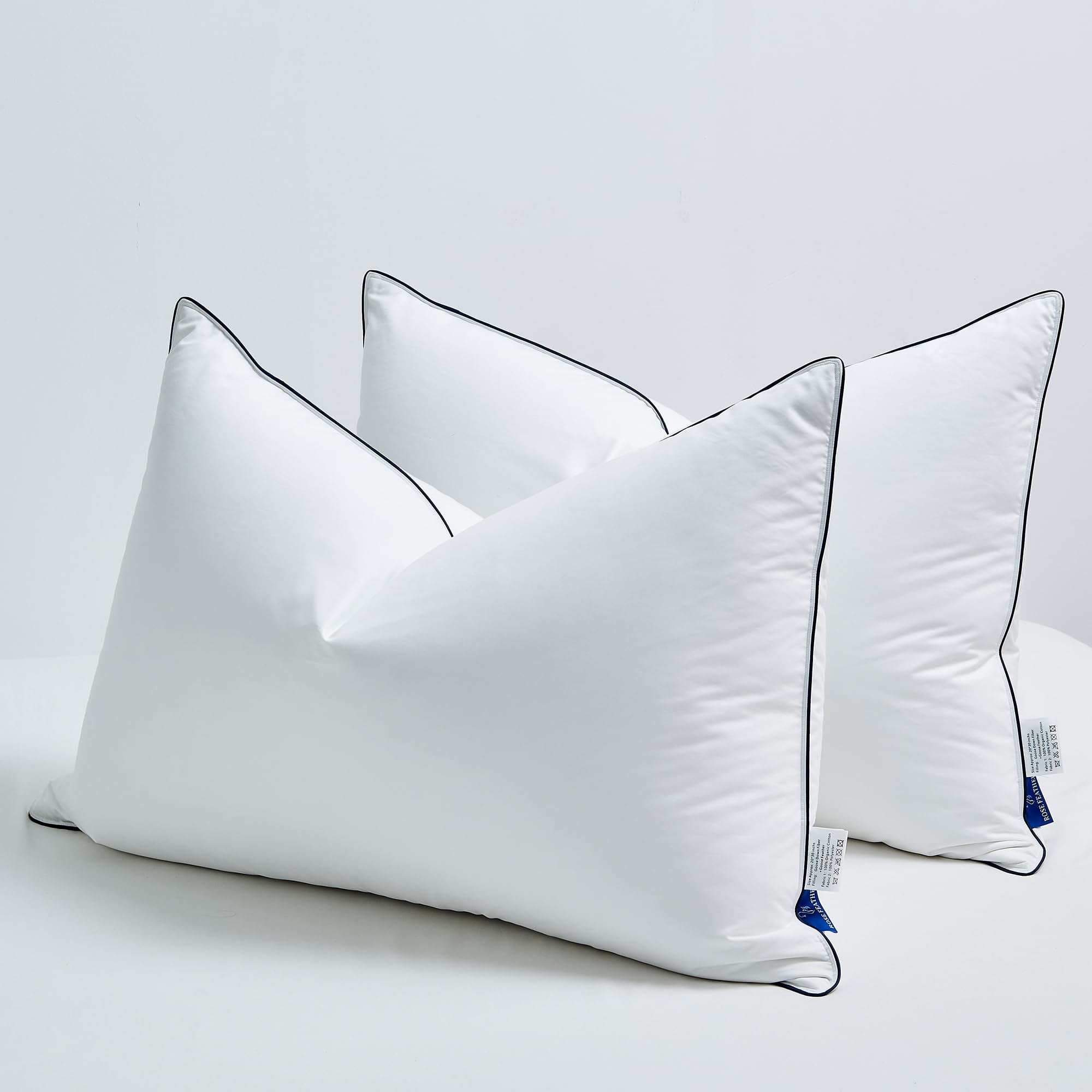 Queen Size Goose Down Bed Pillows, Set of 2