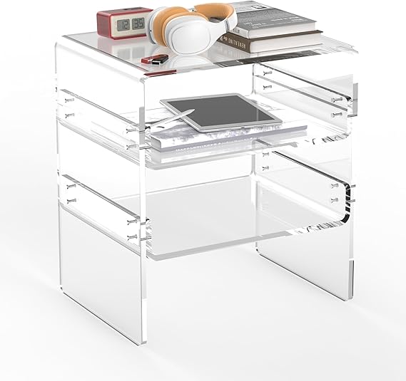 Acrylic 2-Tier Side Table with Storage Mini Modern End Table/Nightstand