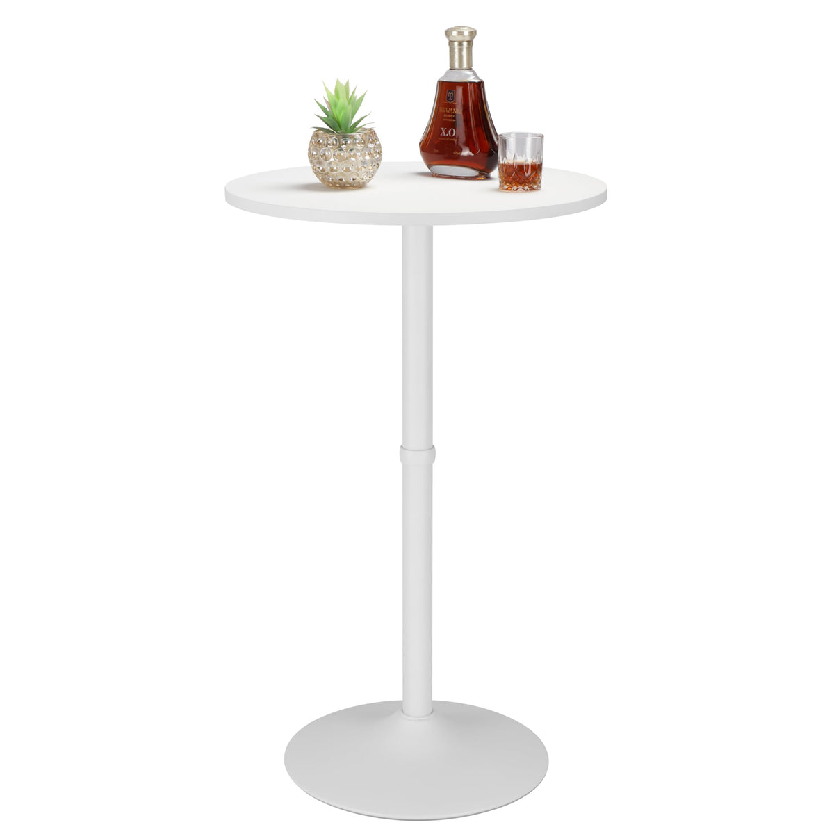 Round Bar Table – MDF Top & Metal Base, Counter Height, White