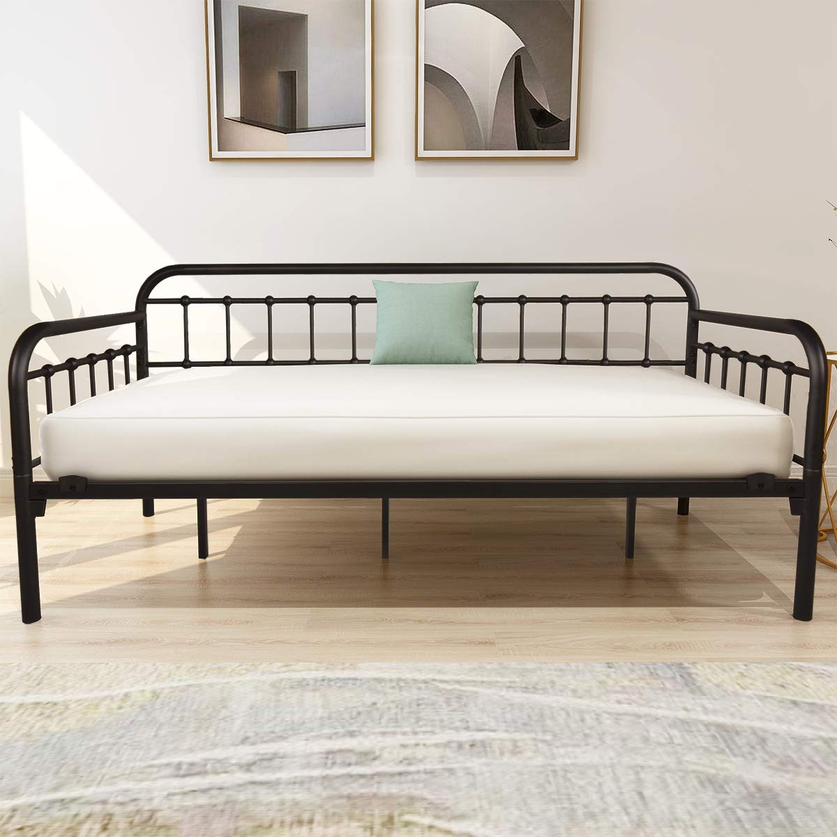 Metal Daybed Frame Heavy Duty Metal Slats Sofa Bed Platform Mattress