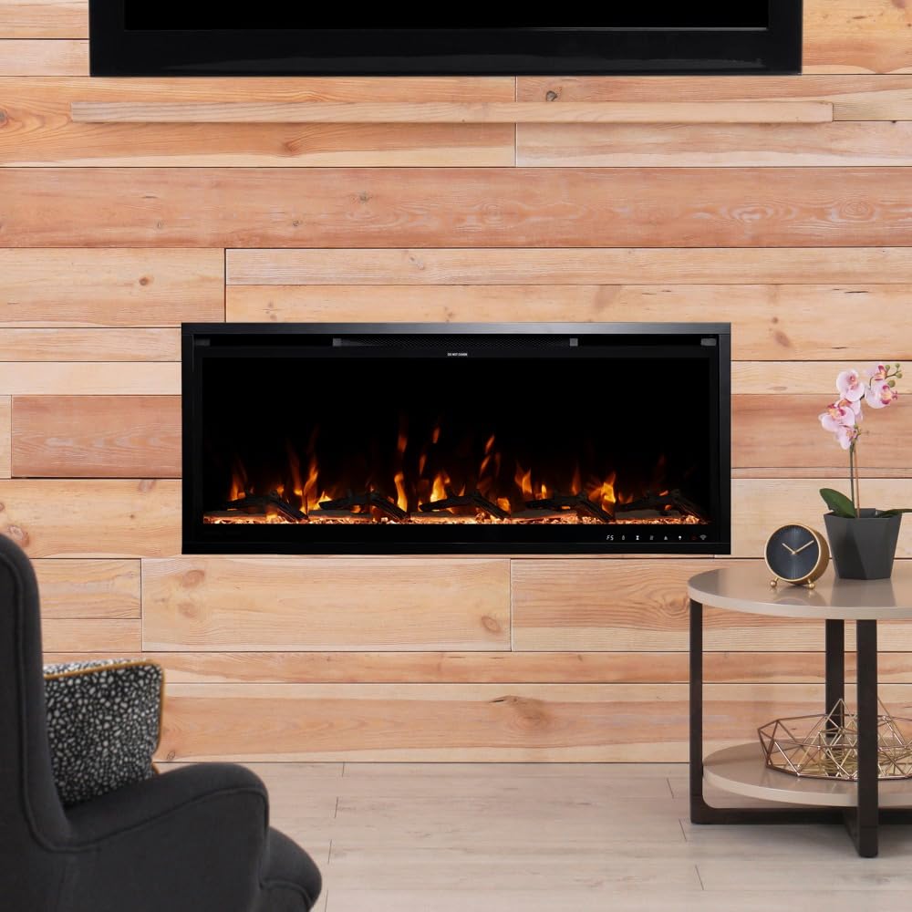 Linear Electric Fireplace – Wall Mount & Recessed | WiFi, Alexa, Remote | Multicolor Flame