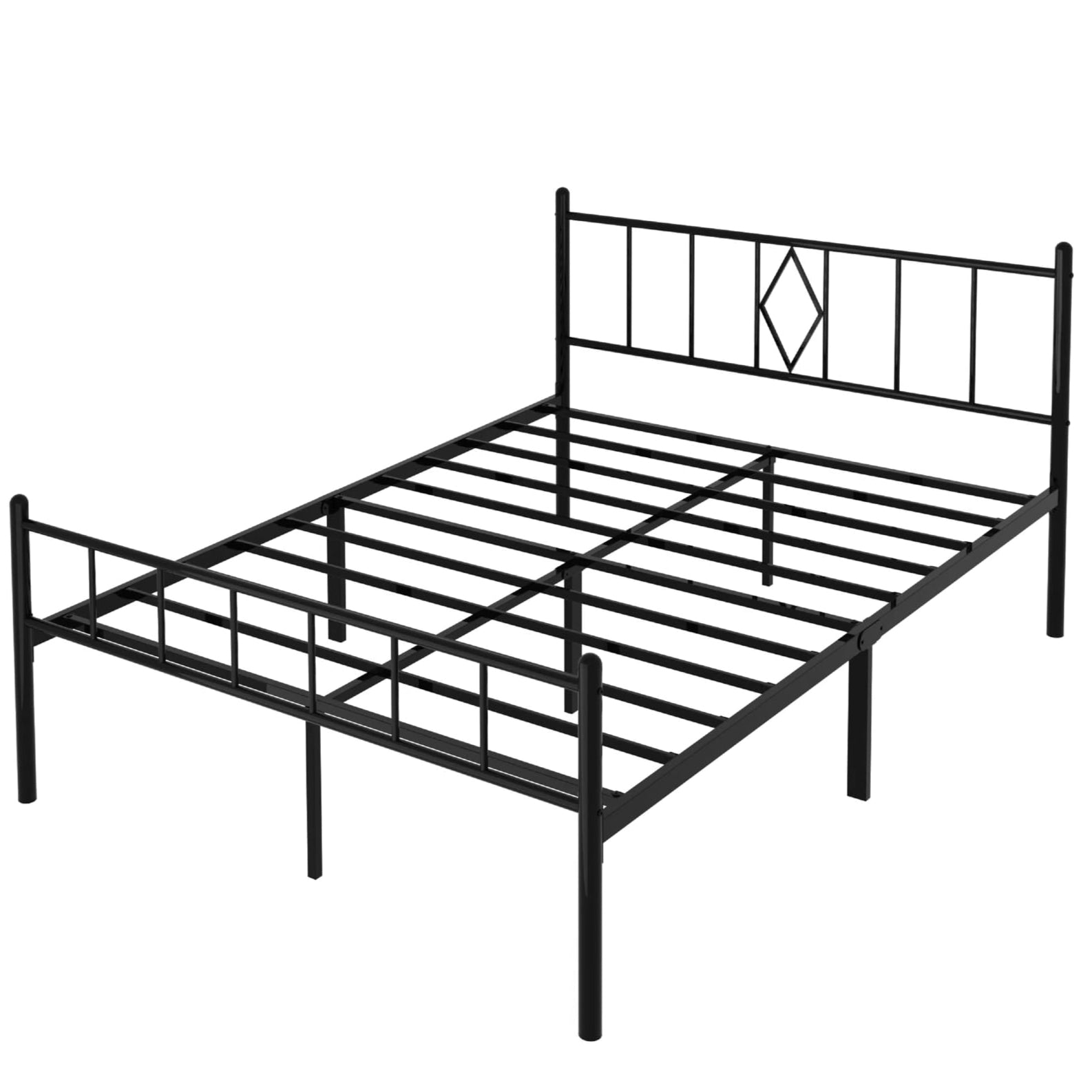 Full Size Bed Frame, 14 Inch Metal Platform Bed with Iron-Art Headboard & Footboard