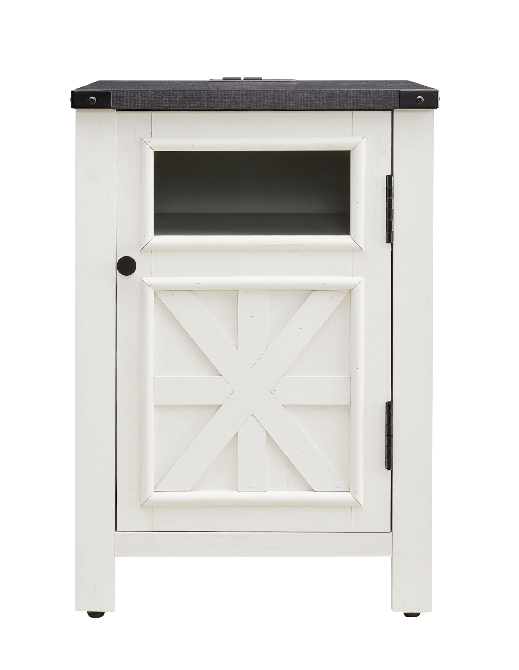 Farmhouse End Table with Charging Station, 18'' Rustic Nightstand