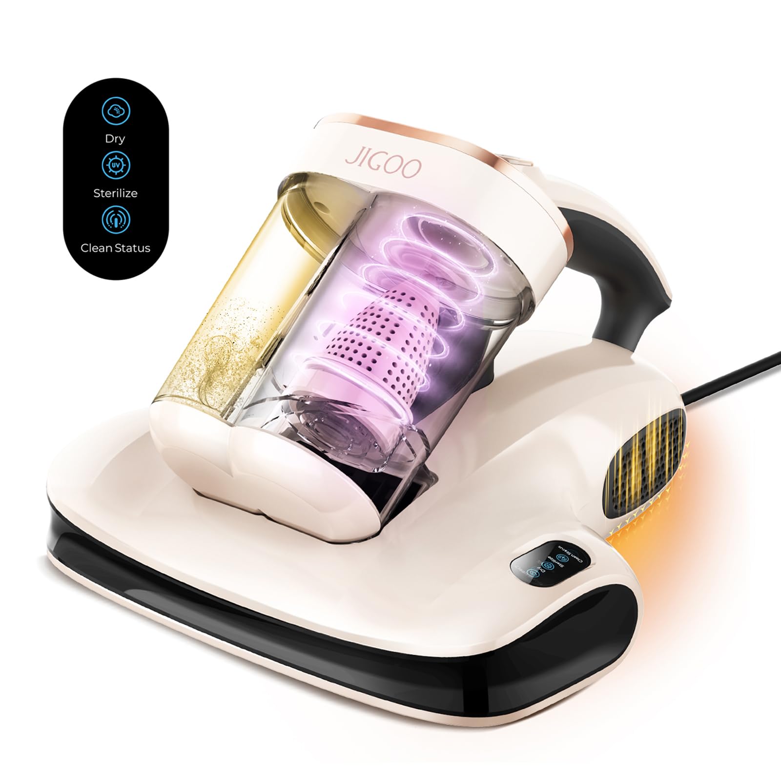 JIGOO Mattress Vacuum Cleaner UV Sanitizing, Anti-allergen Bed Cleaner with 12Kpa Suction, Handheld Vacuums for Dust & Pet Hair, Effectively Clean Up Bed, Pillows, Cloth Sofas, Carpets