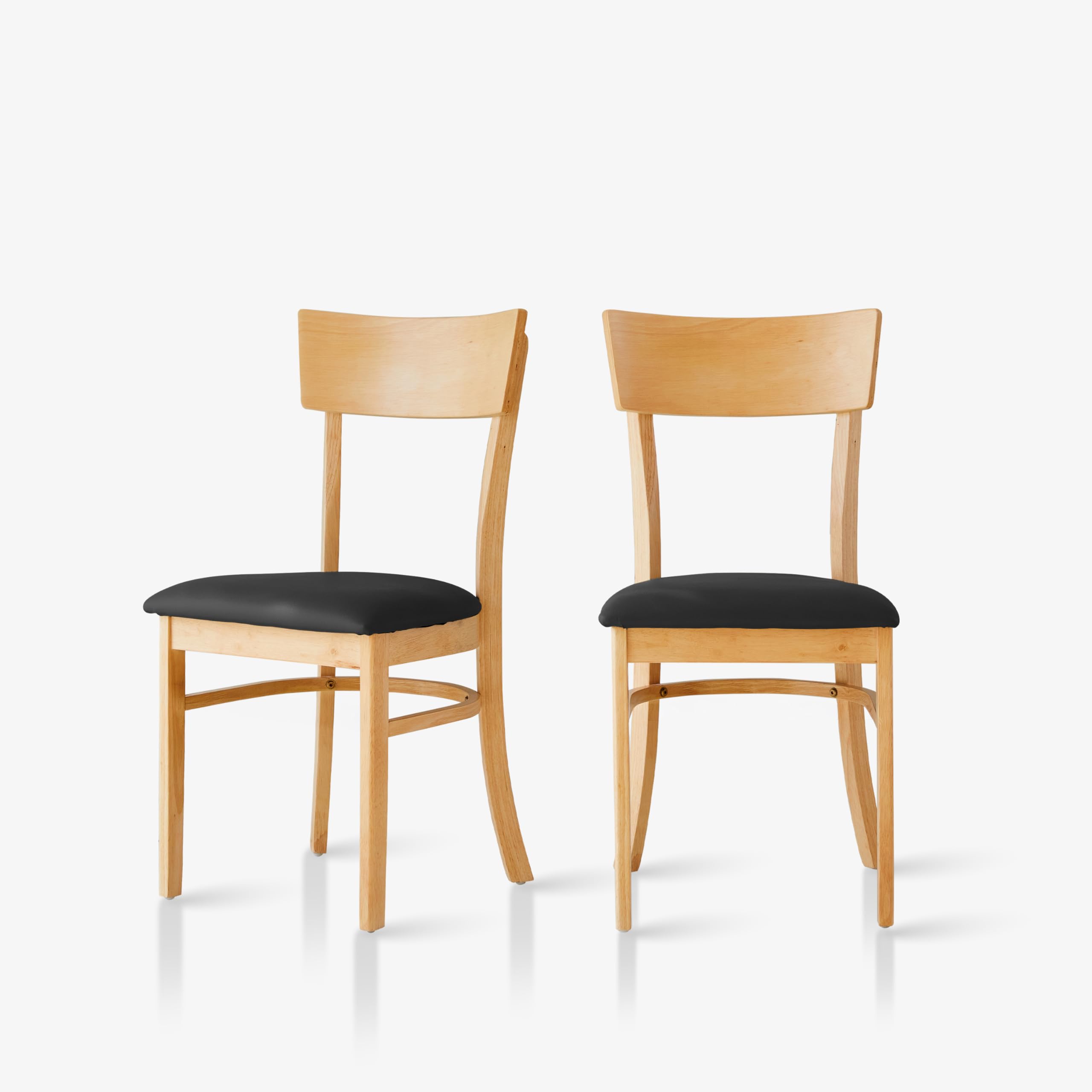 Solid Wood Dining Chairs with PU Leather Seat, Set of 2
