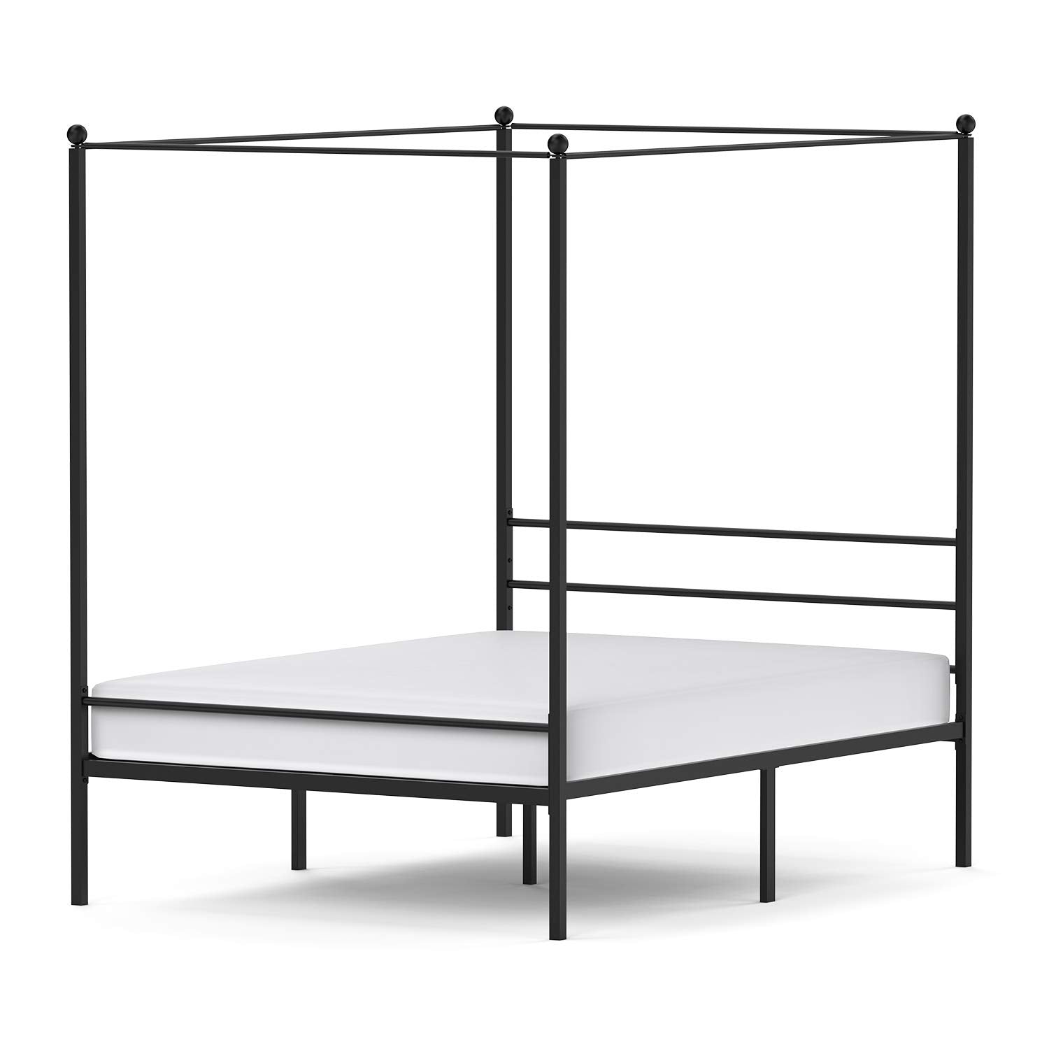Canopy Bed Frame Full Size Black Metal 4 Poster Double Bedframe Modern Post Corner
