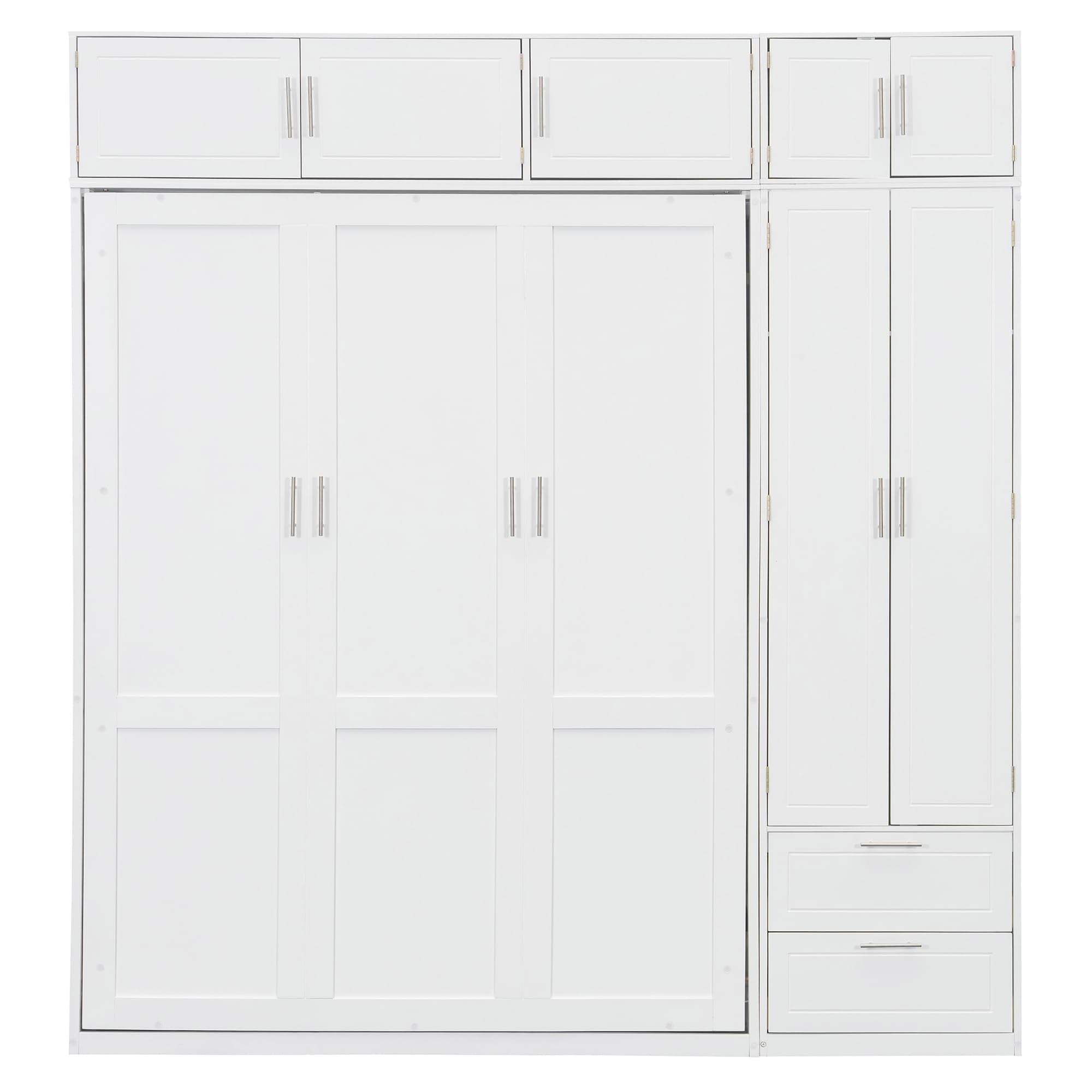 Queen Size Murphy Bed with Top Cabinet, Shelves and Wardrobe