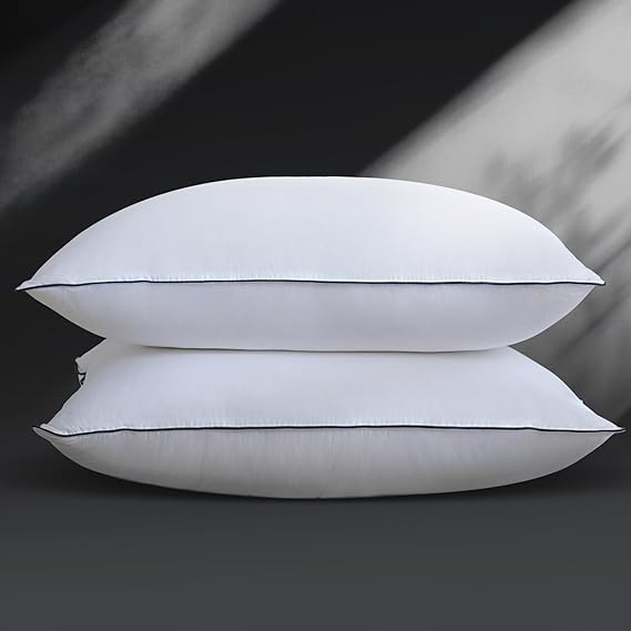 Luxurious Goose Down Bed Pillows Queen Size Set of 2, Hotel Collection Pillows