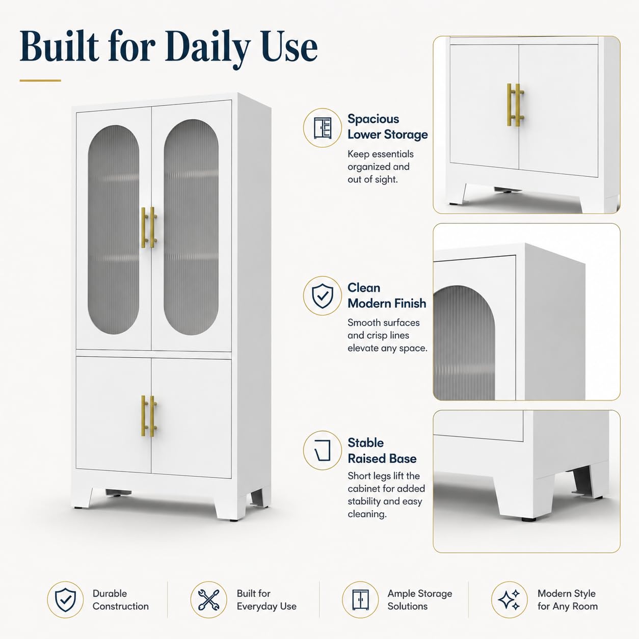 74" Tall Storage Cabinet with Fluted Glass Doors