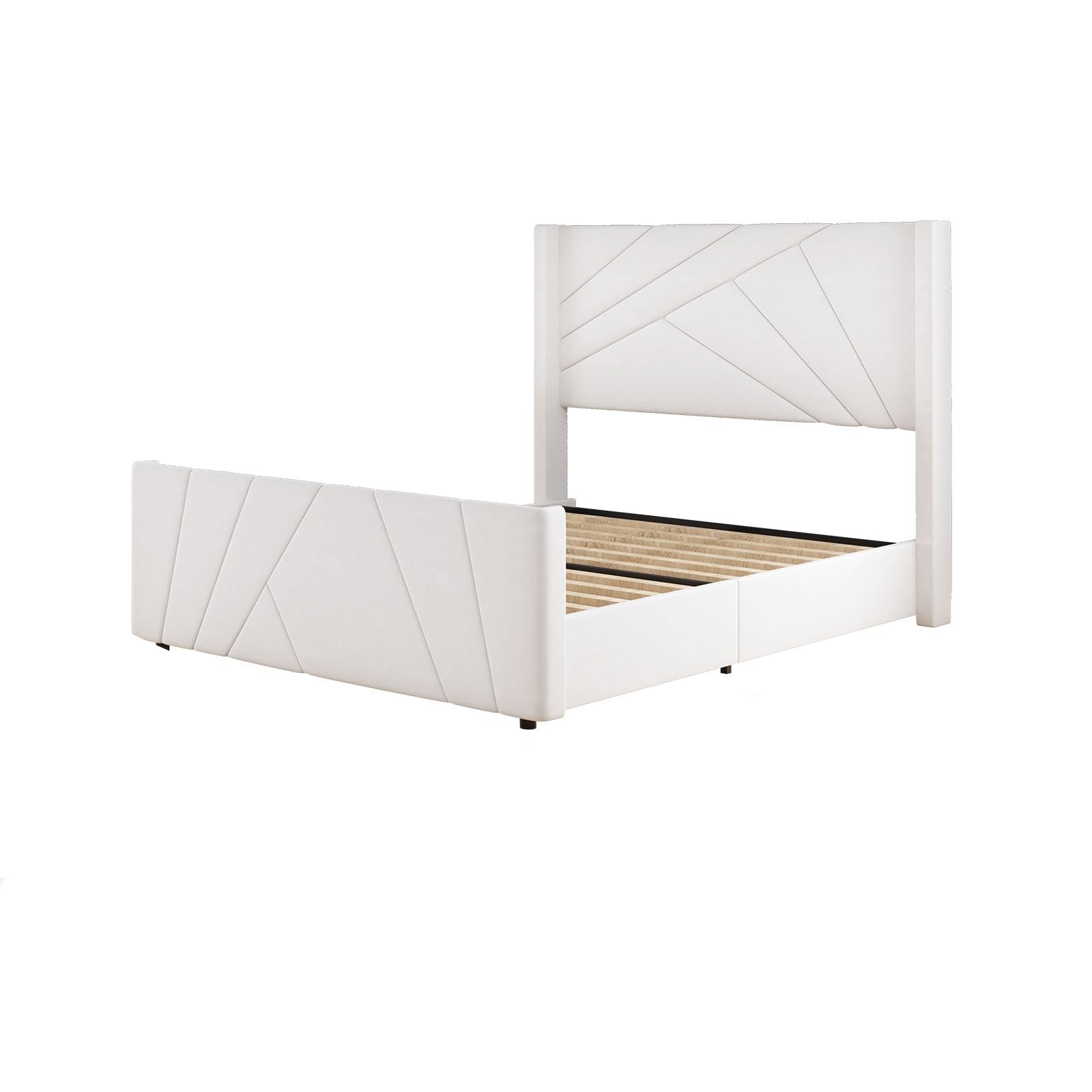 Bed Frame, Velvet Upholstered Platform Bed with Geometric Tufted Headboard