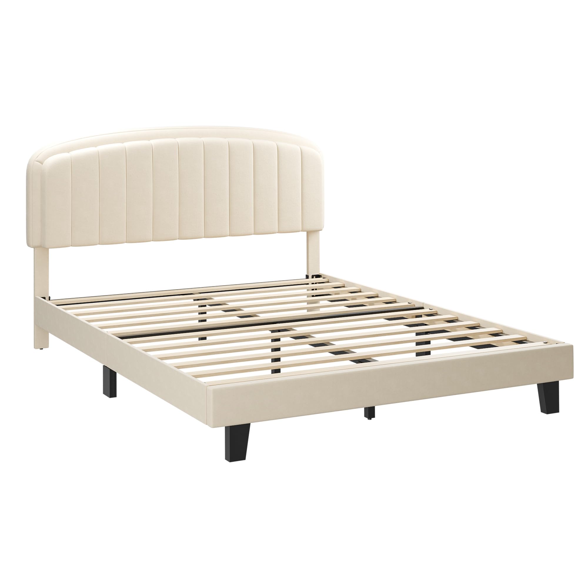 Queen Bed Frame, Upholstered Platform Bed with Velvet Adjustable Curved Headboard
