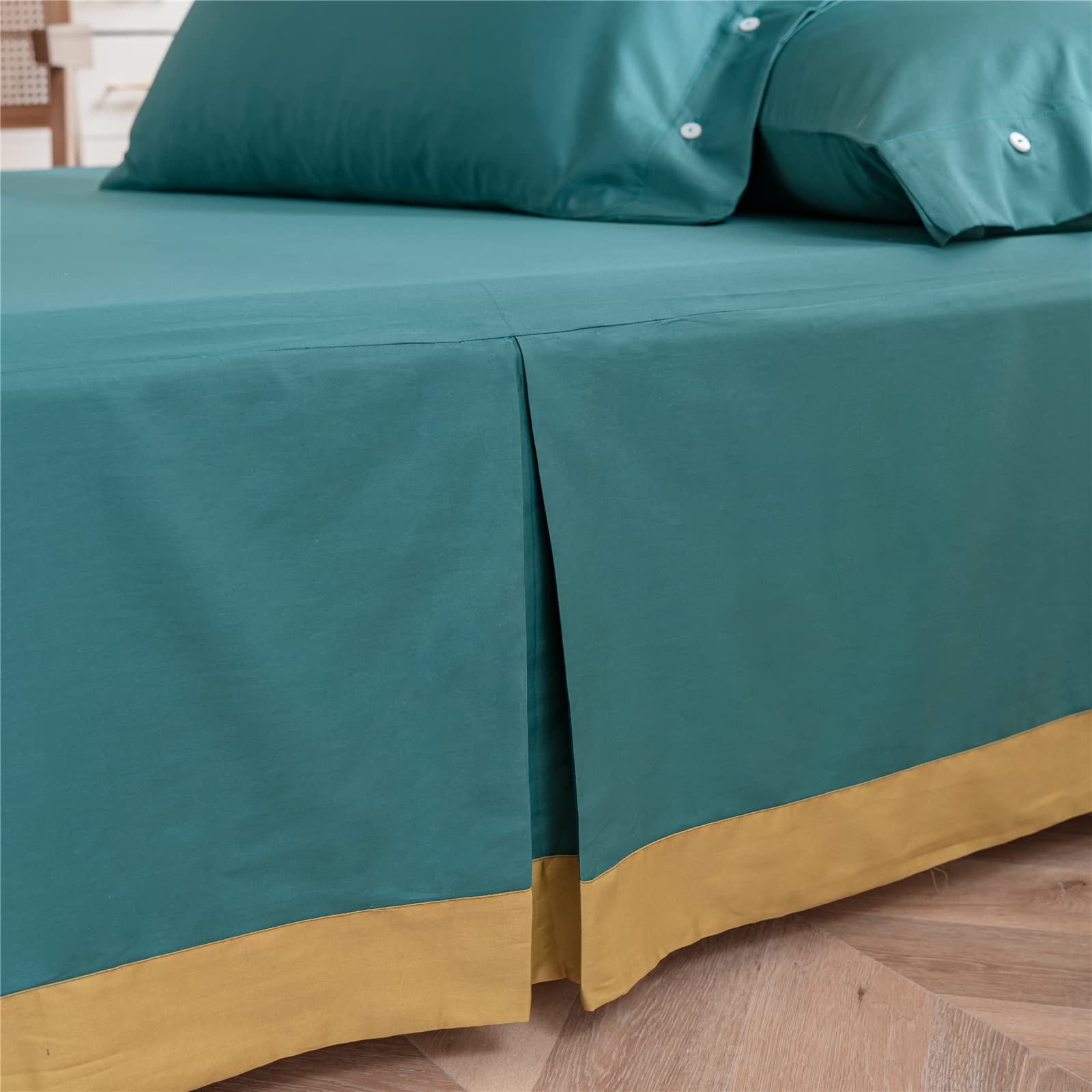 mixinni King Peacock Blue Ultra Soft Long-Staple Cotton Bed Skirt Dust Ruffle