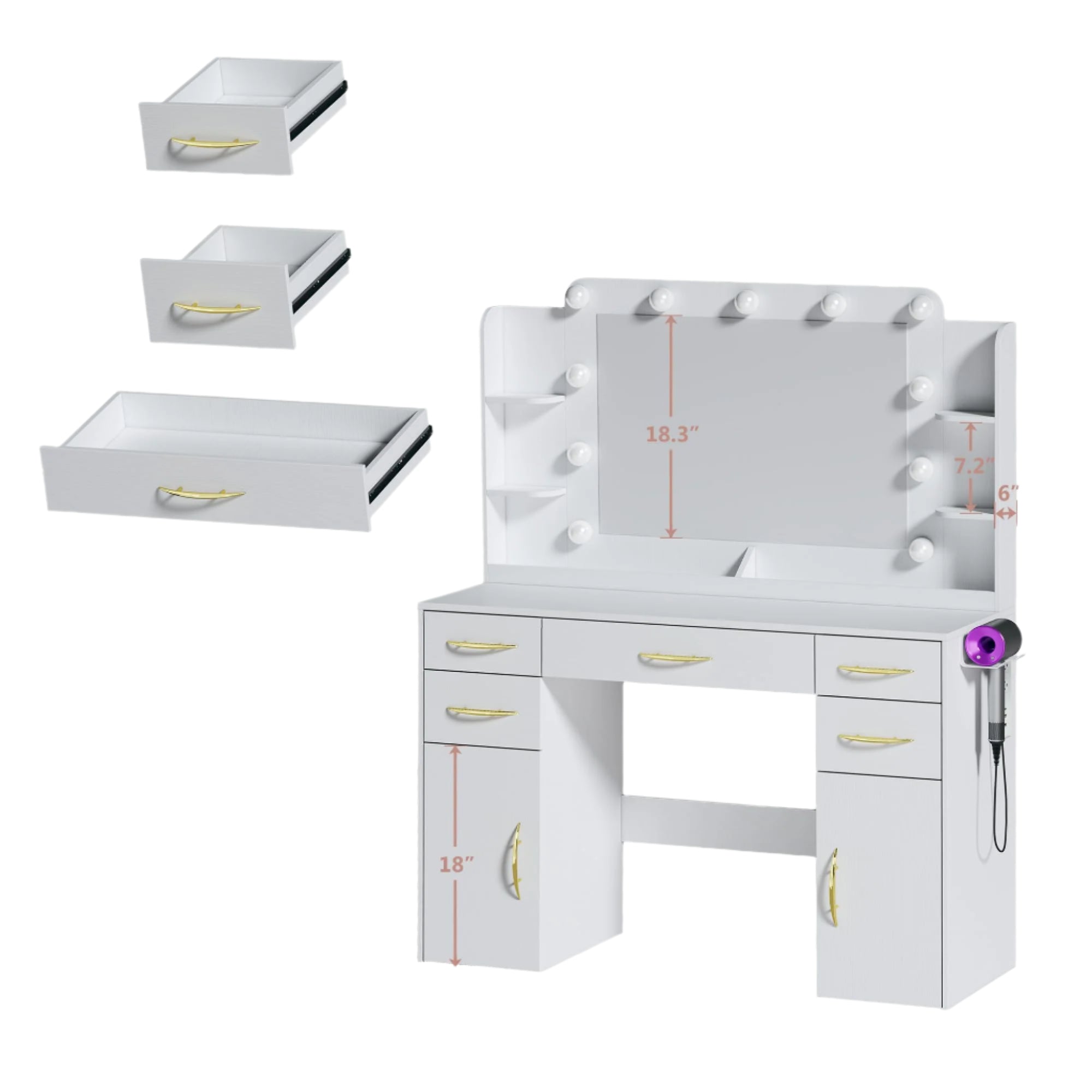 45.5" Vanity Desk with Mirror and Lights, Makeup Vanity with Lights 3 Models