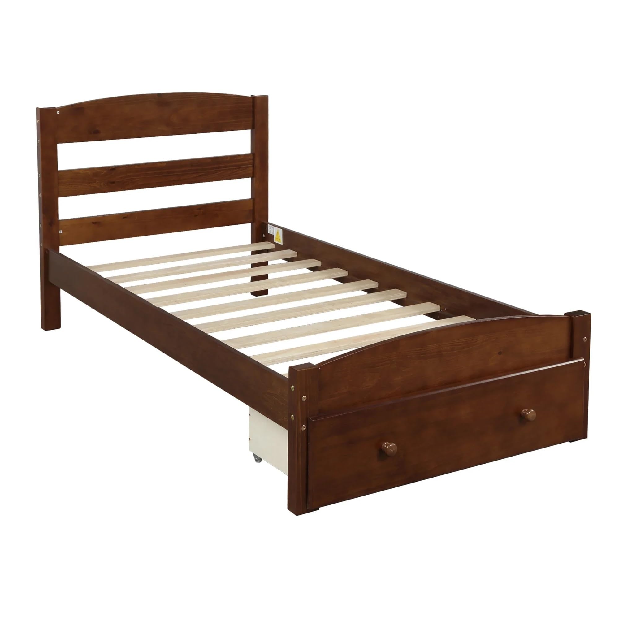 Platform Twin Bed Frame with Storage Drawer and Slat Support No Box Spring Needed