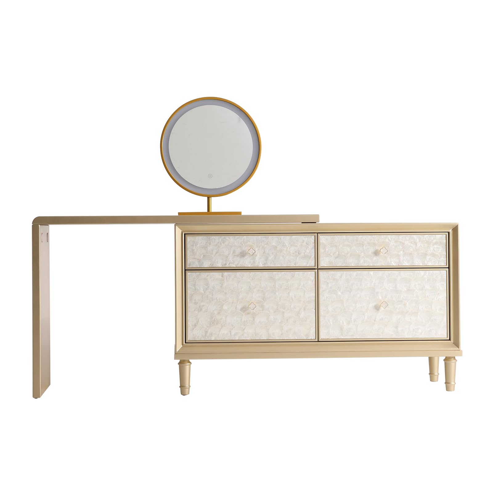 Vanity Desk Dressing Table with 4 Drawers LED Lighted Makeup Vanity Mirror Vanity