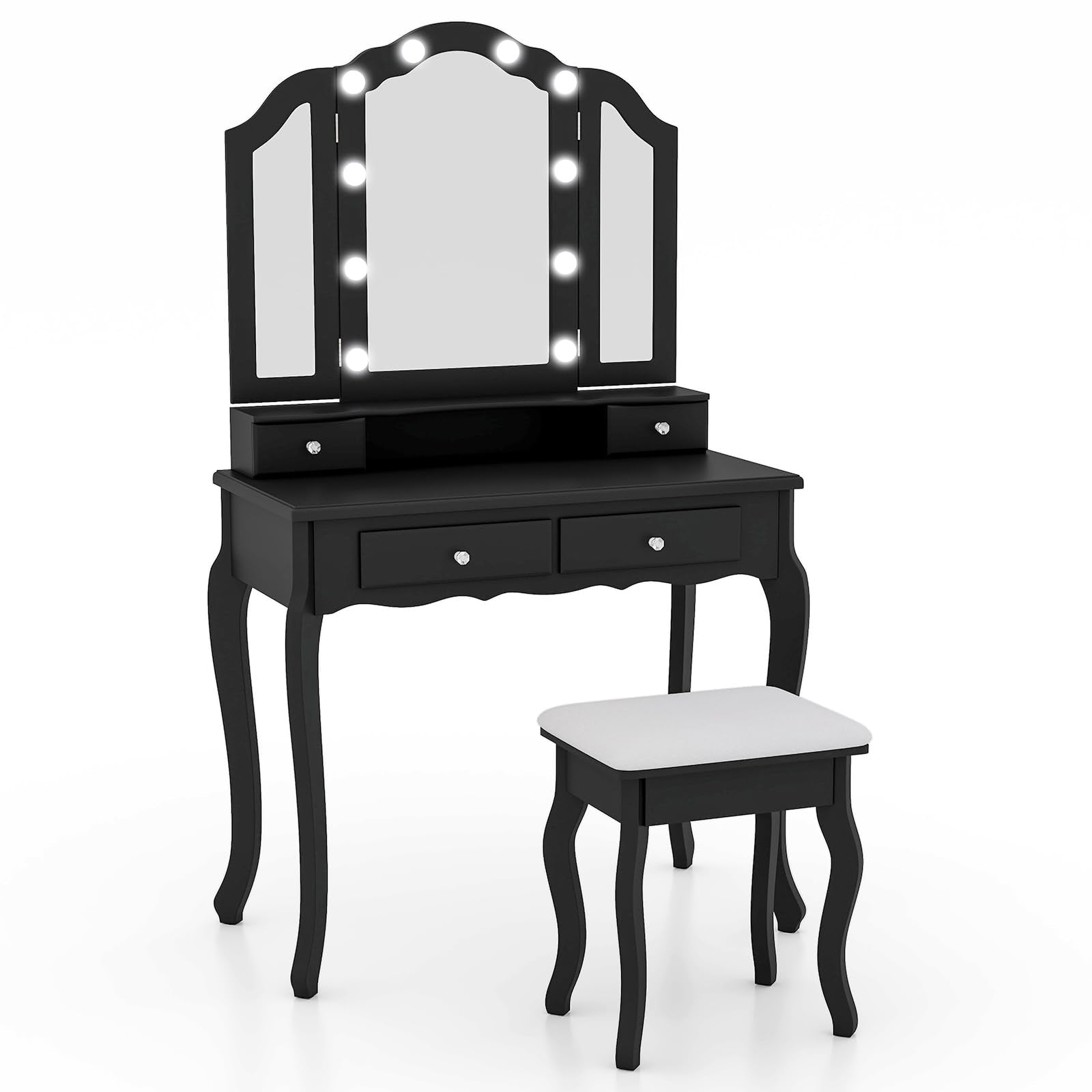 Vanity Desk with Lights - Makeup Vanity Table with Tri-Fold Mirror