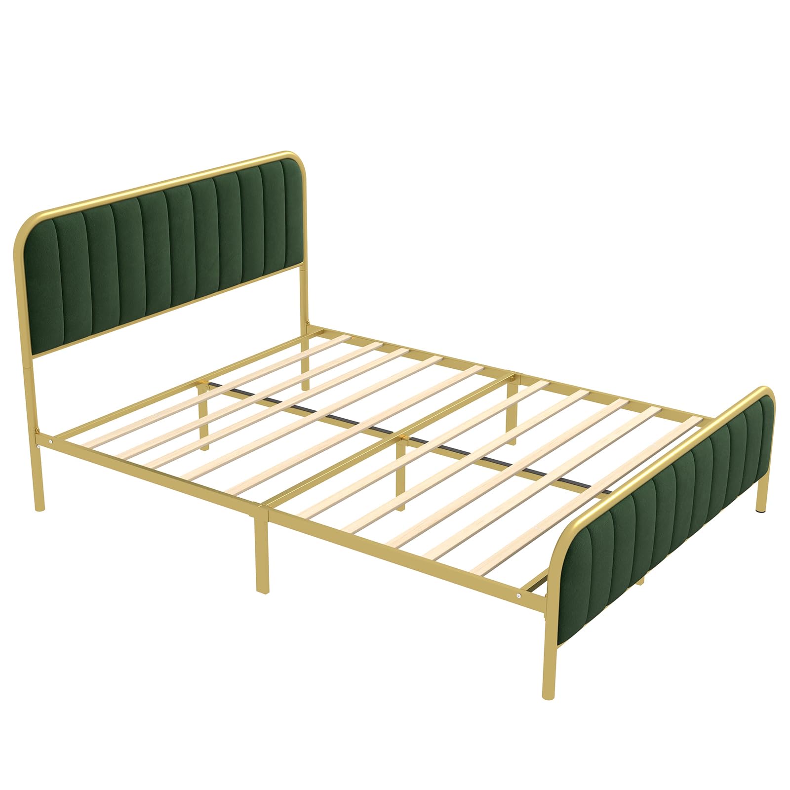 Full Size Bed Frame, Full Bed Frame with Velvet Headboard & Footboard