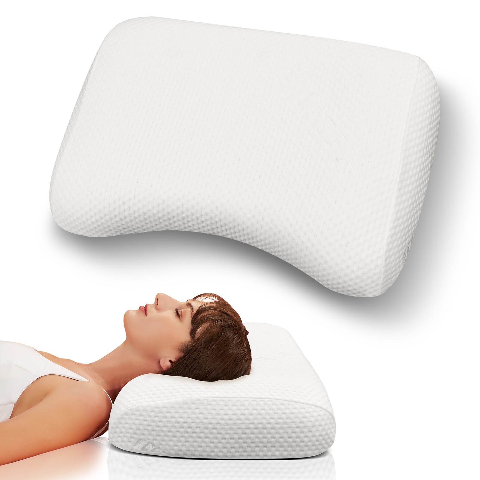 100% Natural Latex Pillow with Removable Pillowcase, Ergonomic Contour