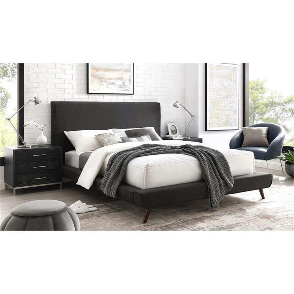 LBD142-03CLQ-UE Posh Living Lyle Linen Platform Queen Size Bed44; Charcoal