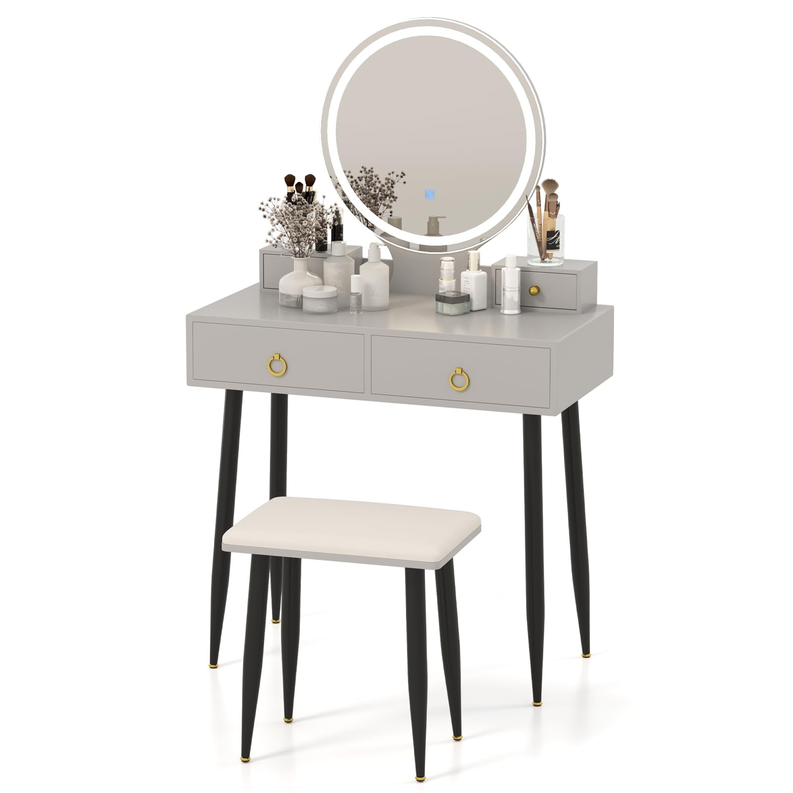 Makeup Vanity Set with Lights and Mirror, Small Vanity Desk Set with 4 Drawers