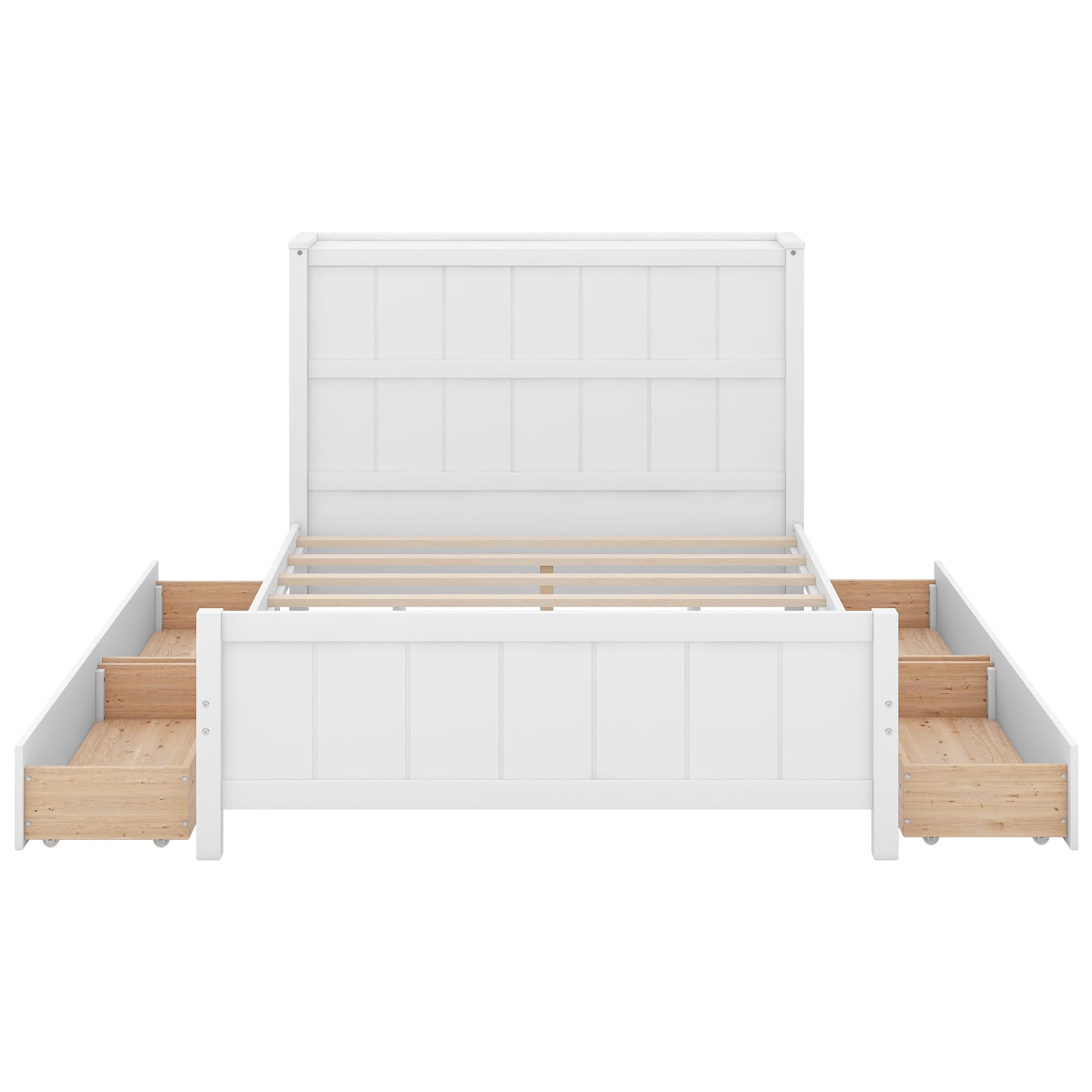 Full Size Platform Bed with 4 Drawers & Storage Shelves for Kids Bedroom