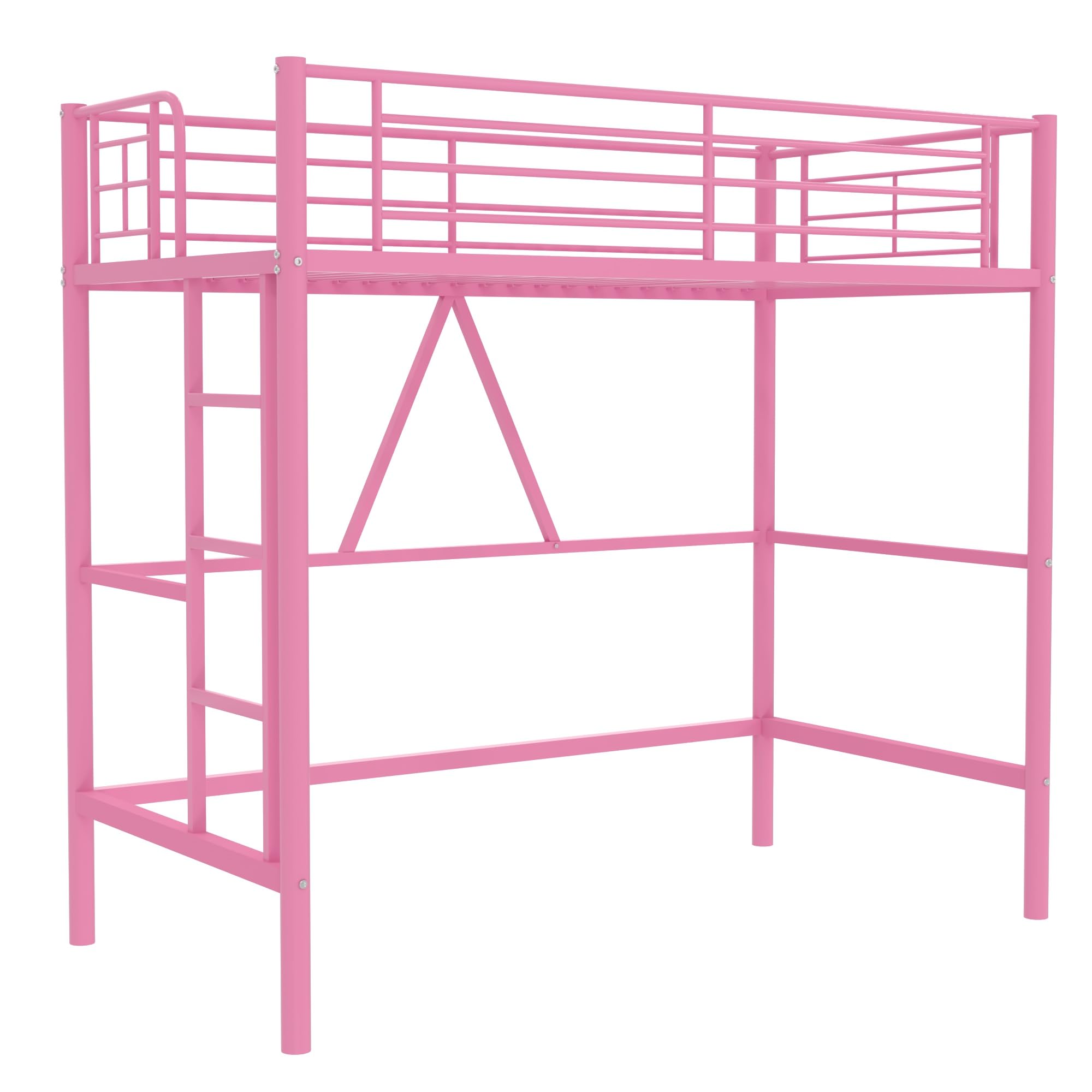 Loft Bed Twin Size, Metal Bedframe with Removable Ladder and Safety Guardrail