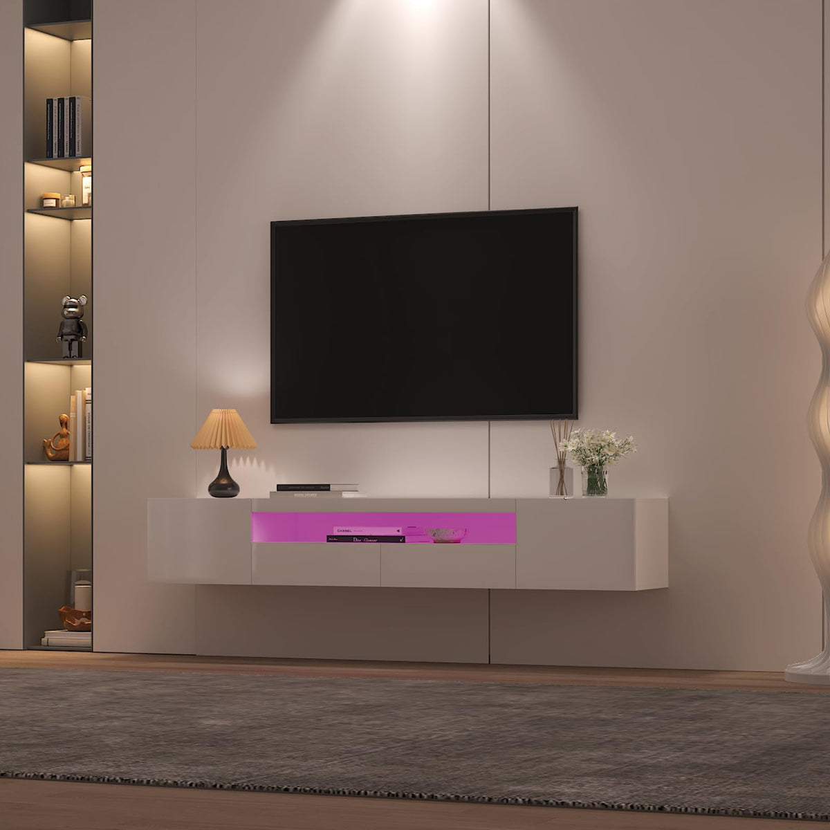Floating Wall-Mounted TV Stand with LED Light & Storage Cabinet