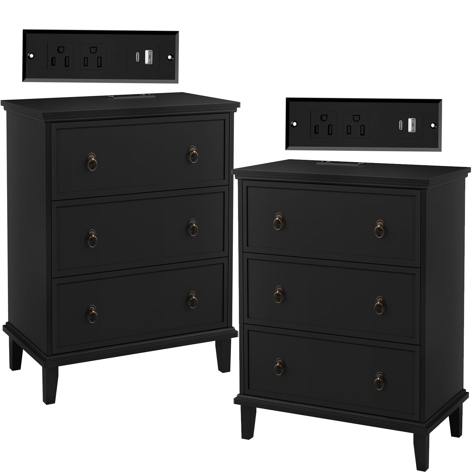 27.6 Inch Wide Nightstand Set of 2 with Charging Station