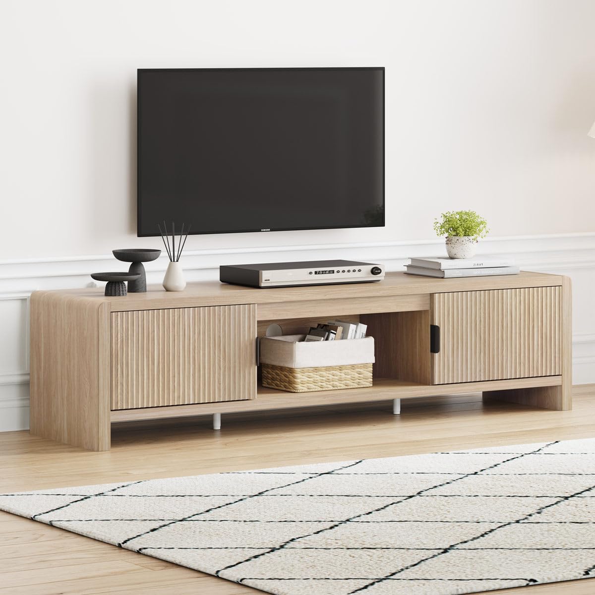 63" Waveform Fluted-Door TV Stand with Storage, Fits TVs up to 75"