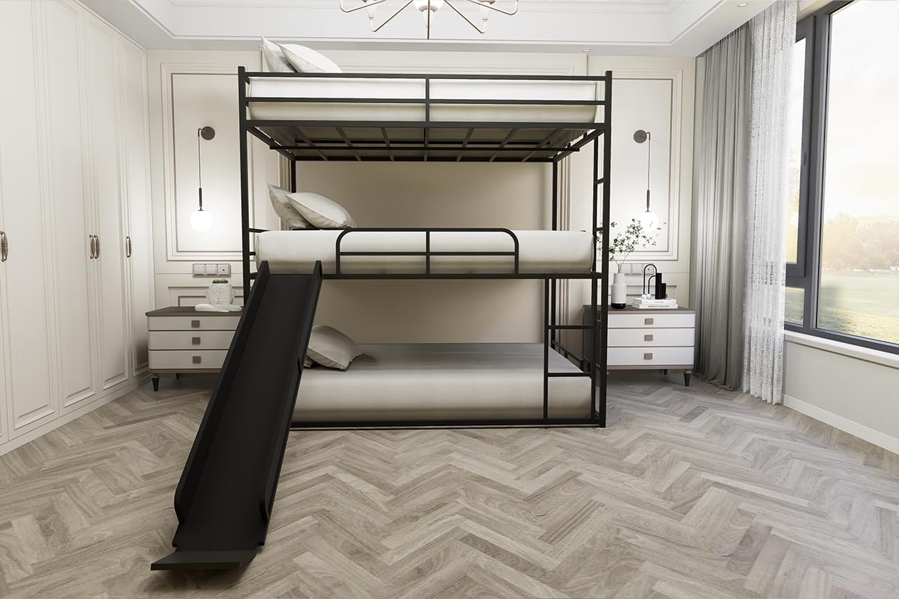 Metal Twin Loft Bed with Slide and Ladder, Playhouse Style