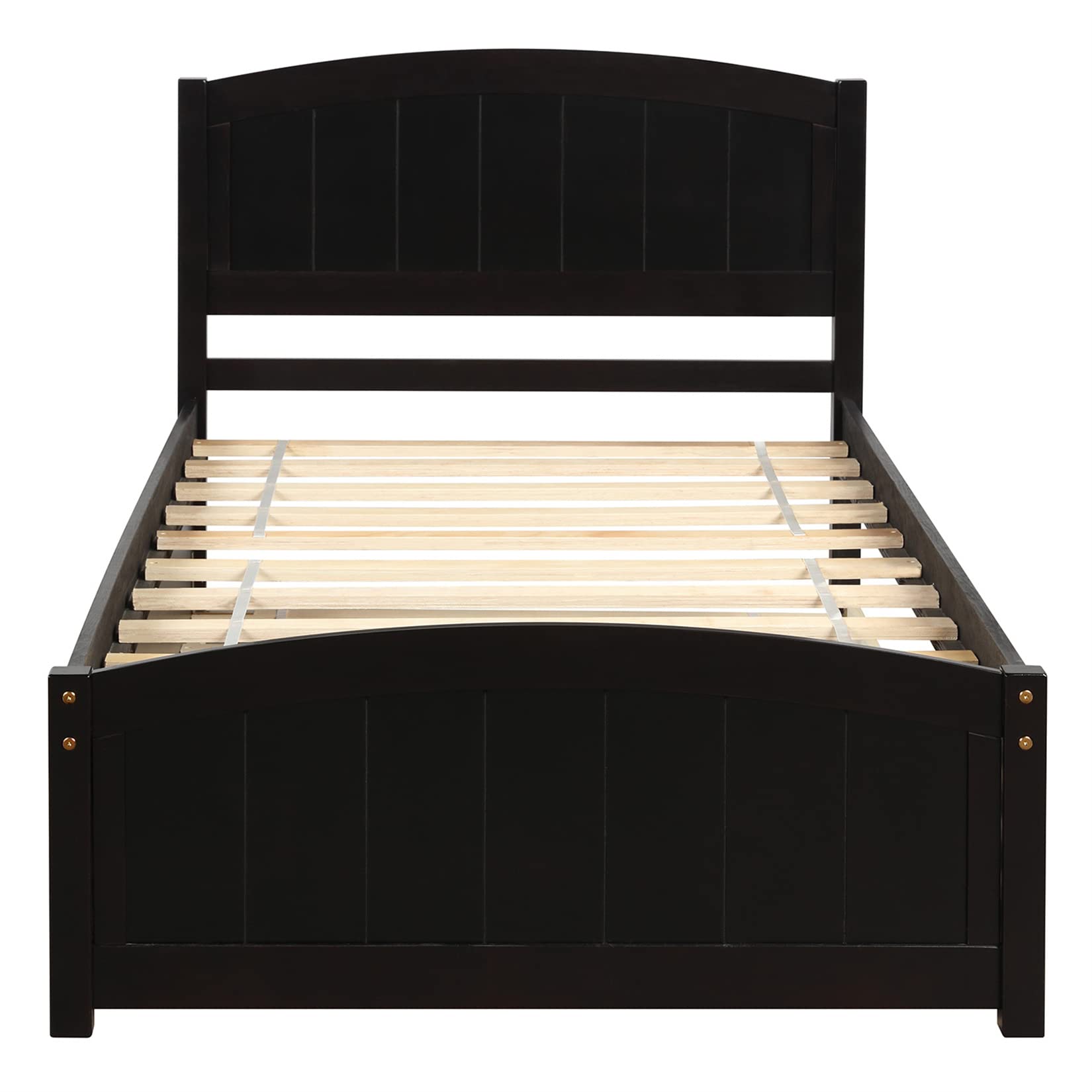 Bed with Trundle, Wood Bed Frame with Headboard and Footboard