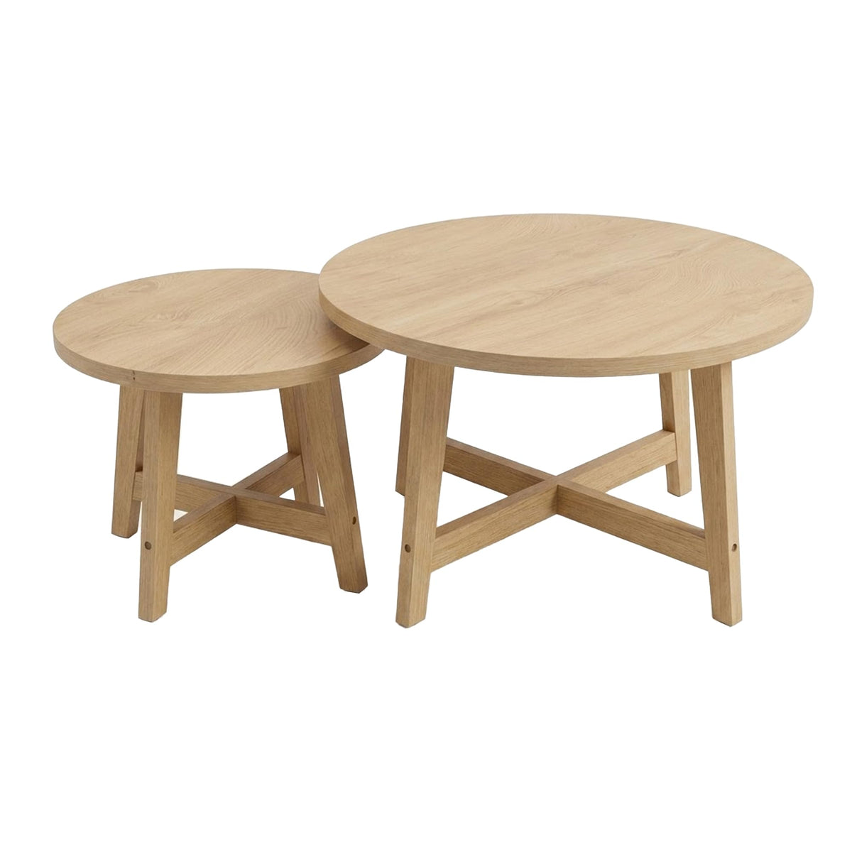 Set of 2 Round Nesting Coffee Tables, X-Shaped Frame