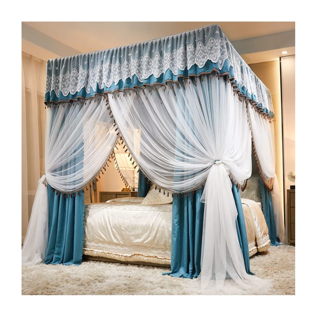 ZHZHZ European-Style Palace Mosquito Net Princess Room Romantic Lace Bed Curtain Bedroom Decor Metal Stand