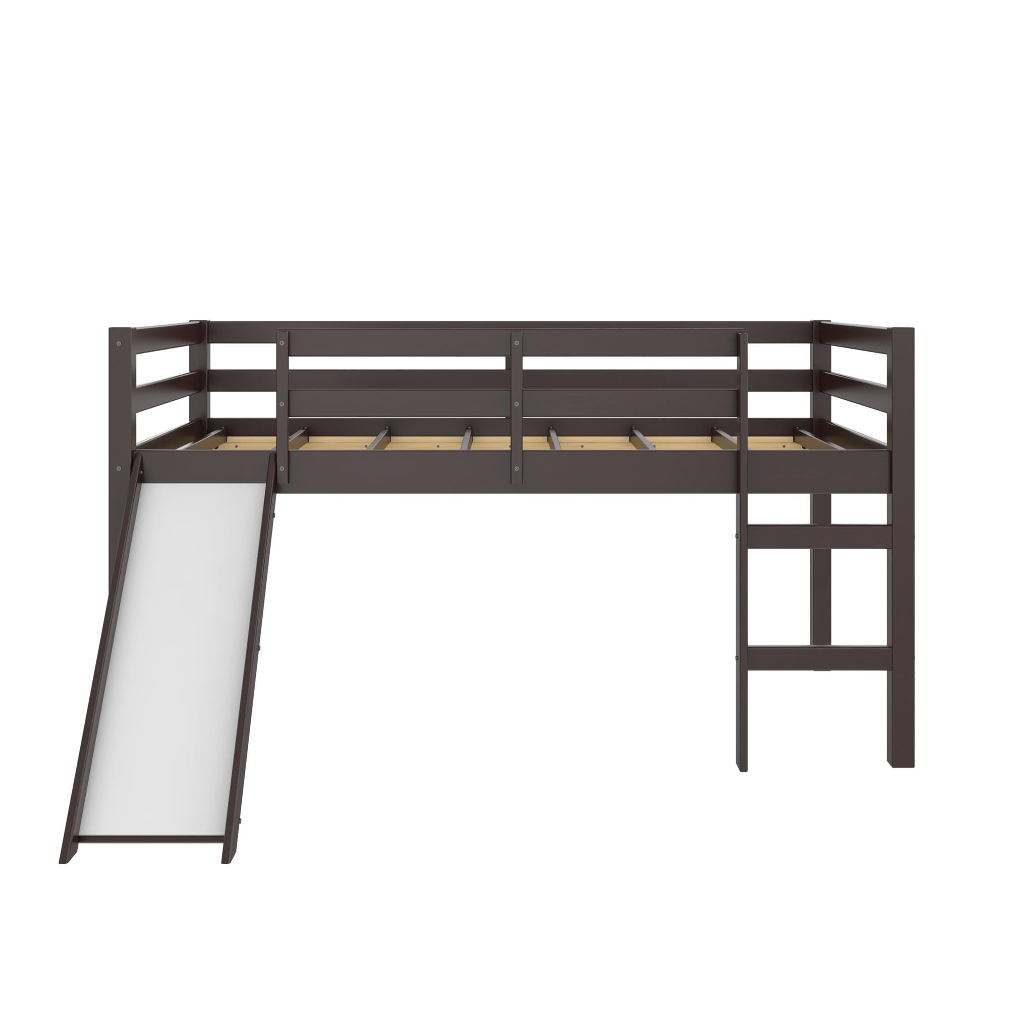Kids' Low Loft Bed with Slide, Twin, Brown